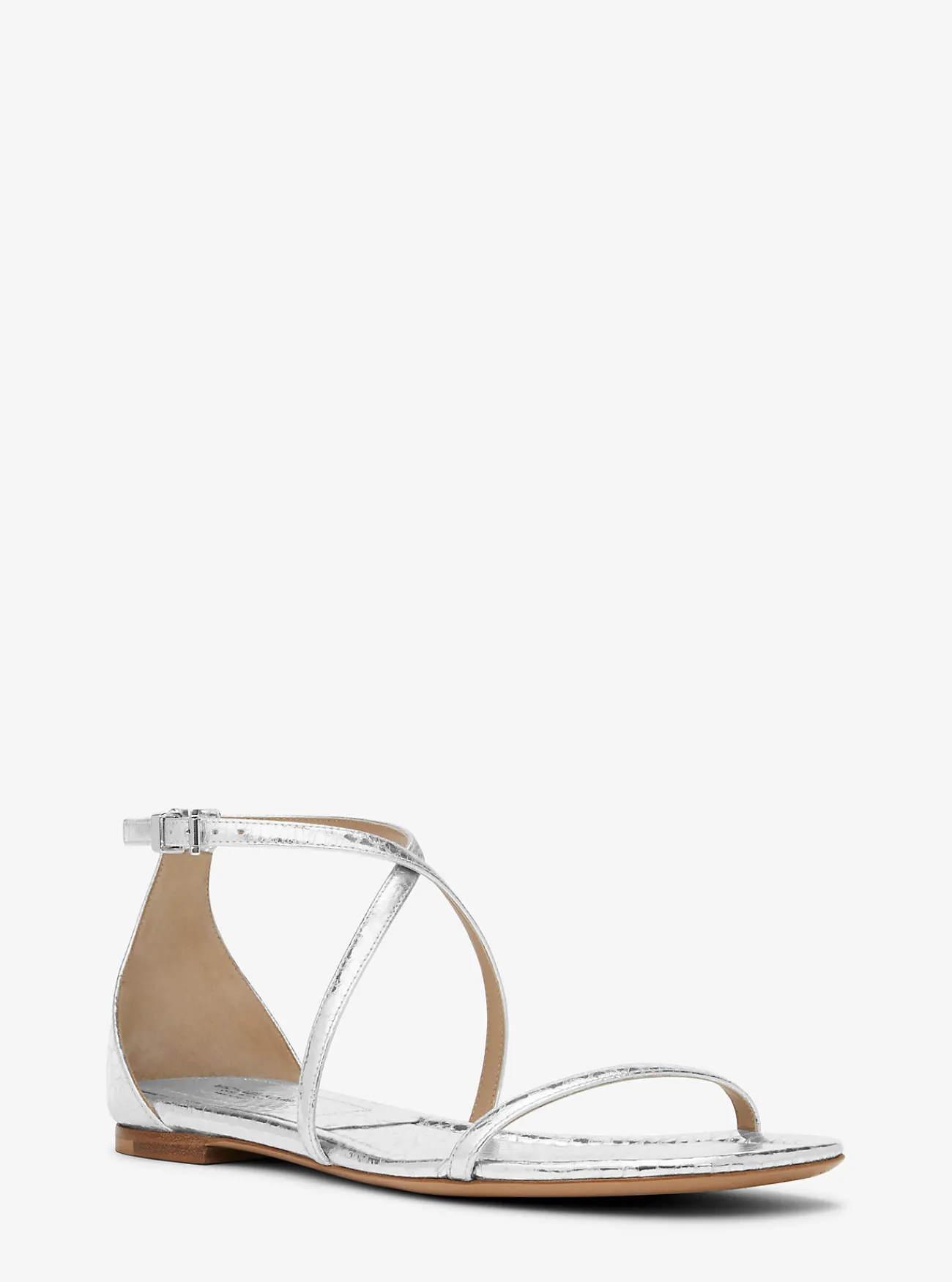 Michael Kors Sandaal Polly van metallic leer met slangenprint in reli&euml;f ZILVER Fashion