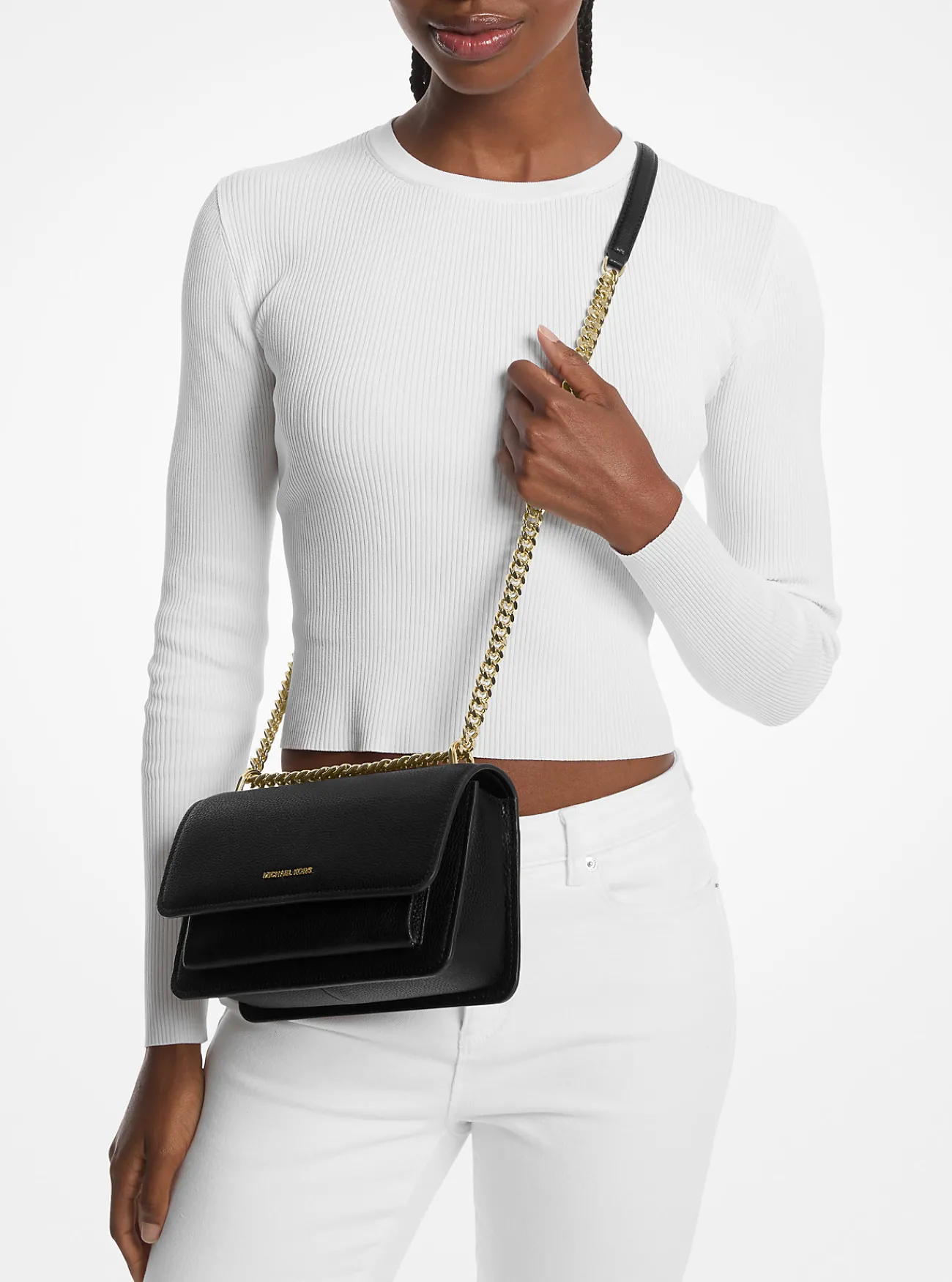 Michael Kors Schoudertas Claire van getrommeld leer, aanpasbaar en groot ZWART Online
