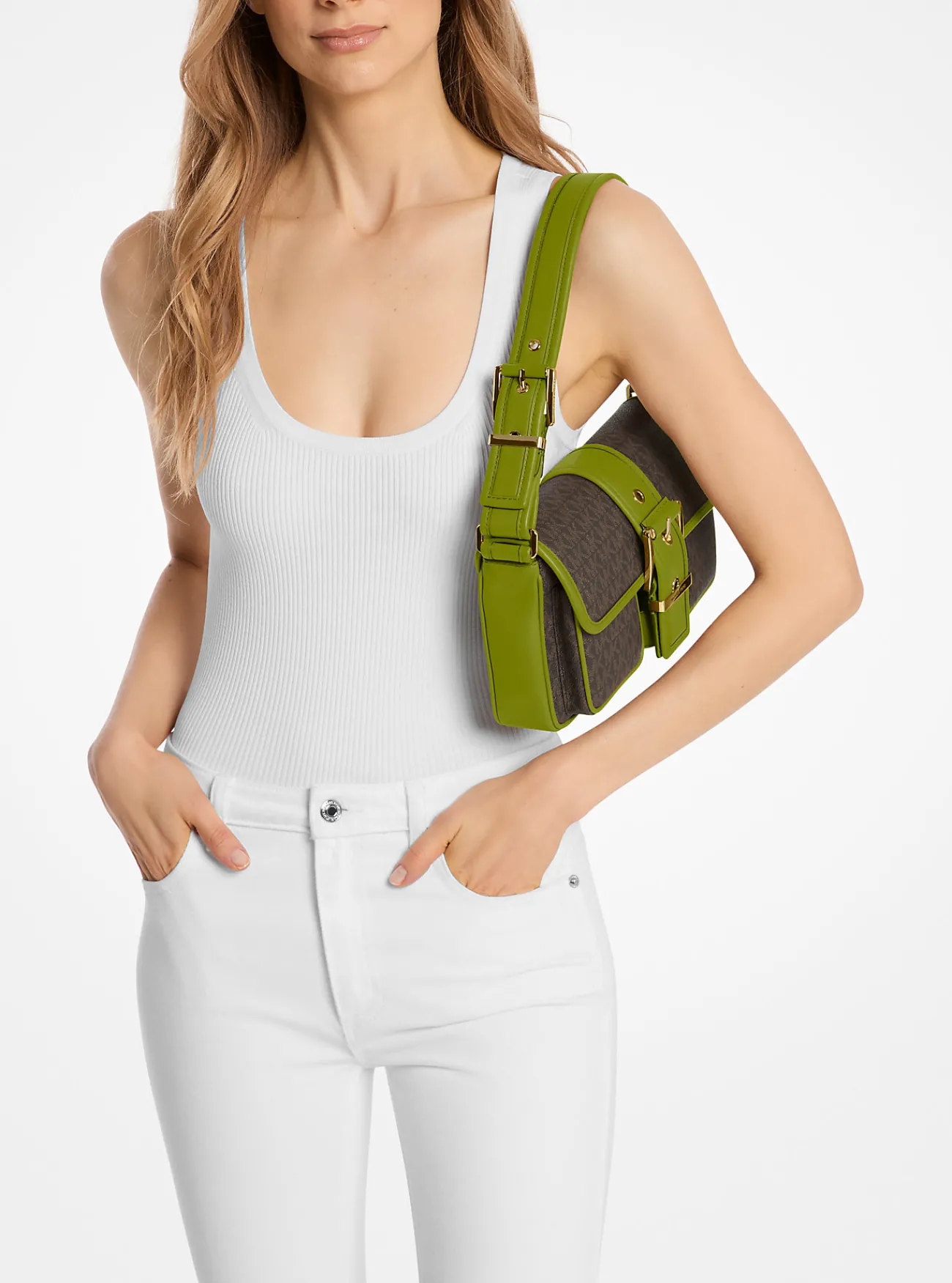 Michael Kors Schoudertas Colby met kenmerkend logo, middelgroot WEIDEGROEN Clearance