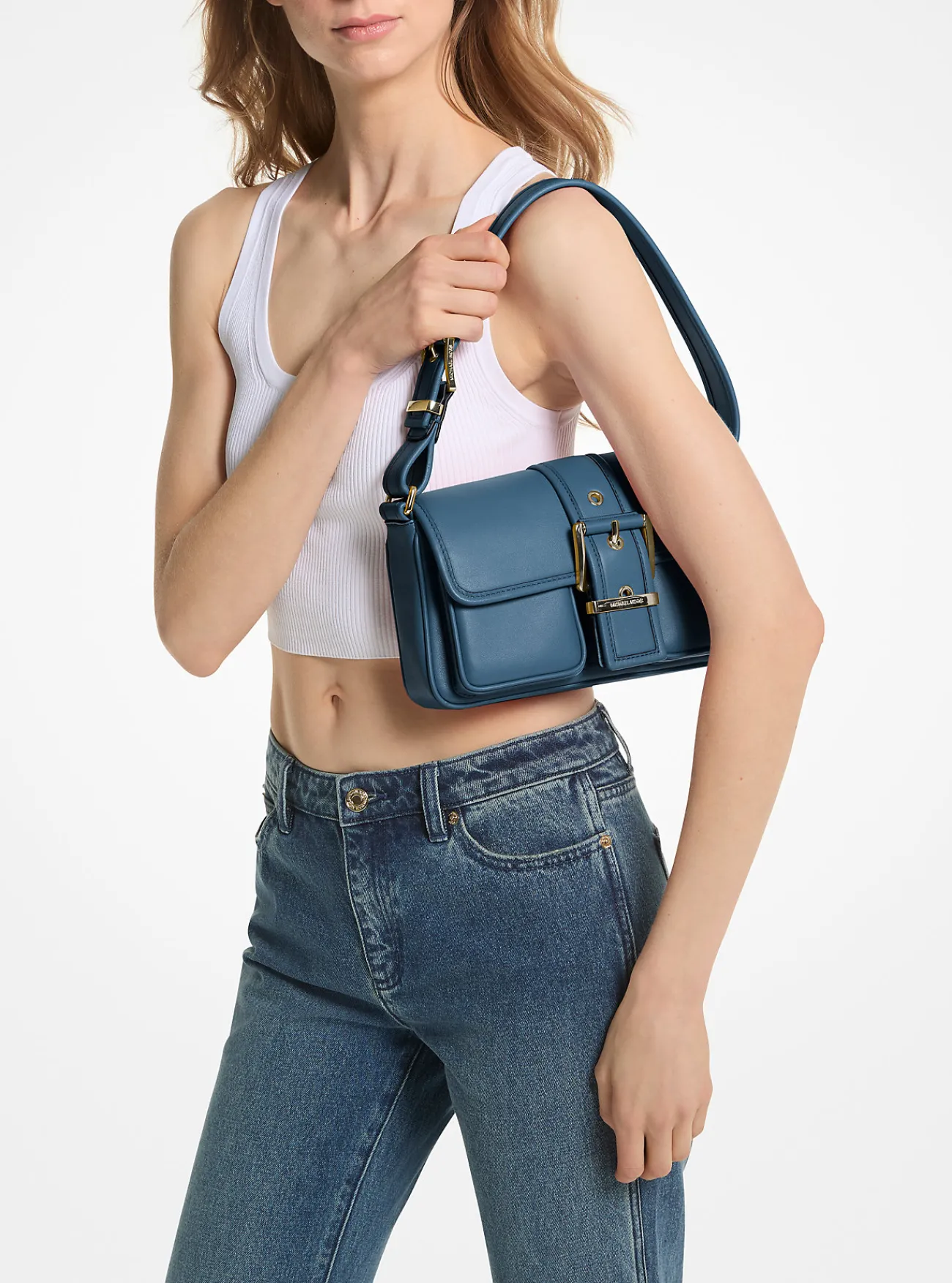 Michael Kors Schoudertas Colby van leer, middelgroot DONKERCHAMBRAY Best