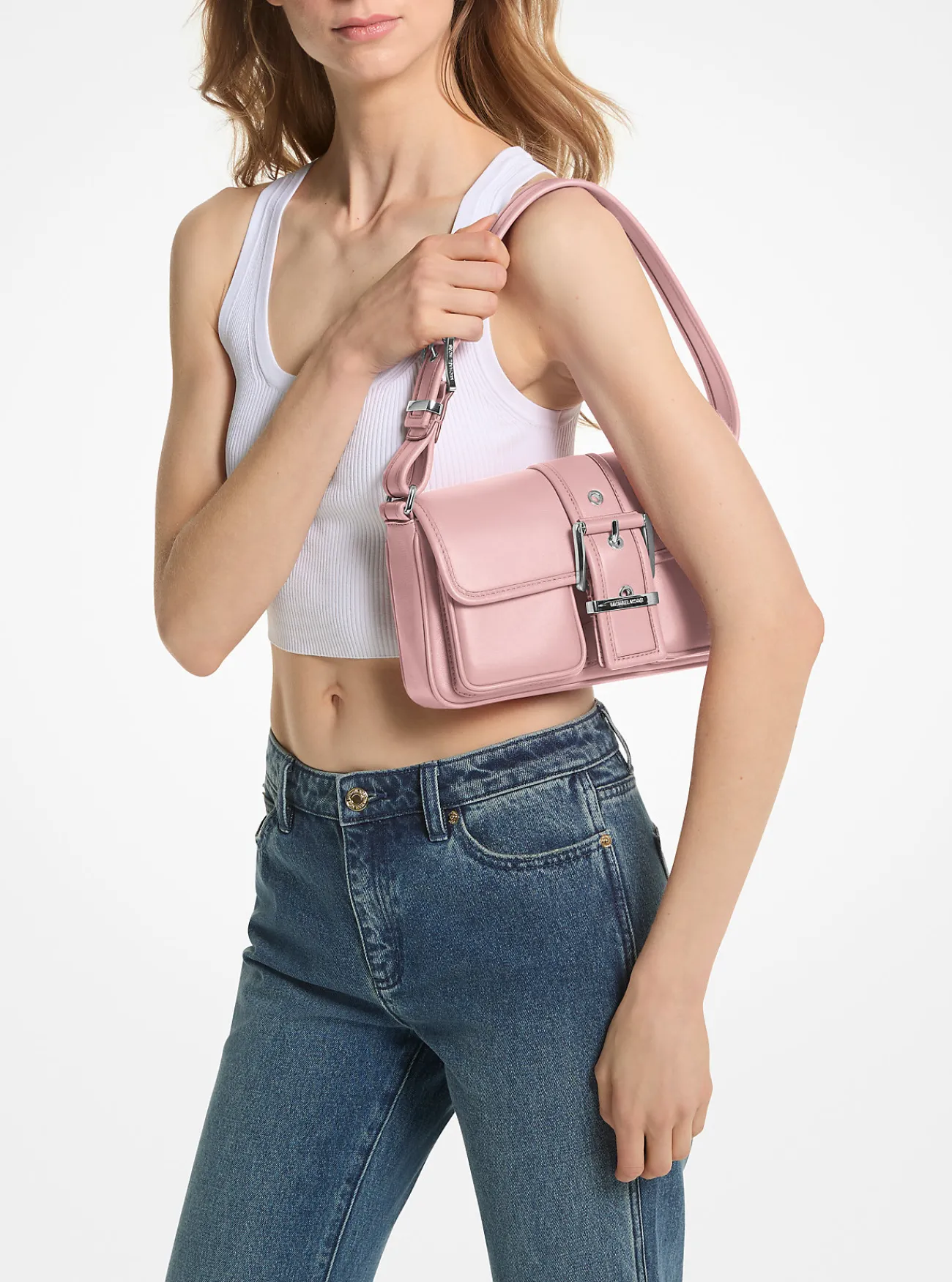 Michael Kors Schoudertas Colby van leer, middelgroot ZACHTROZE Online