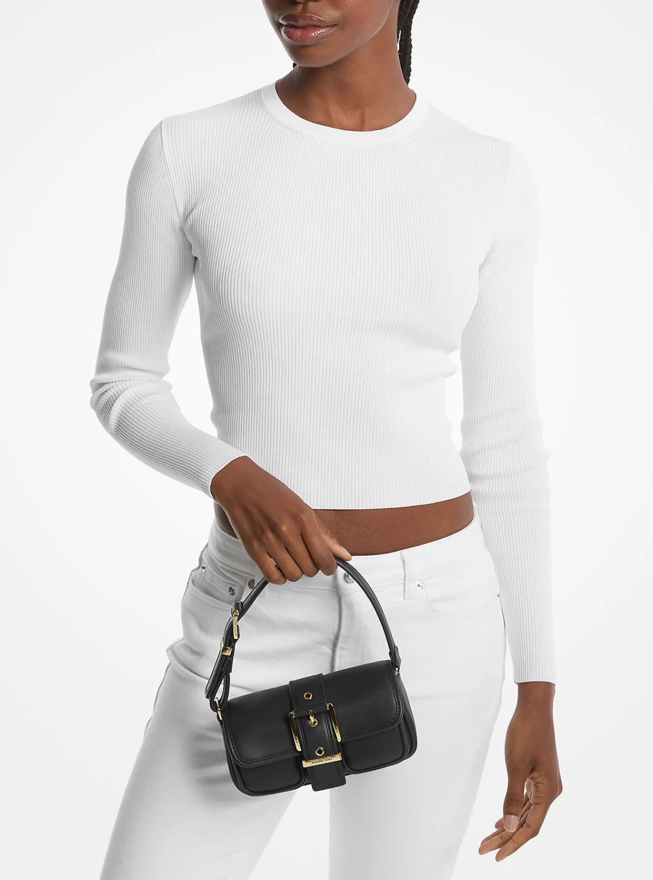 Michael Kors Schoudertas Colby van leer, extra klein ZWART Outlet