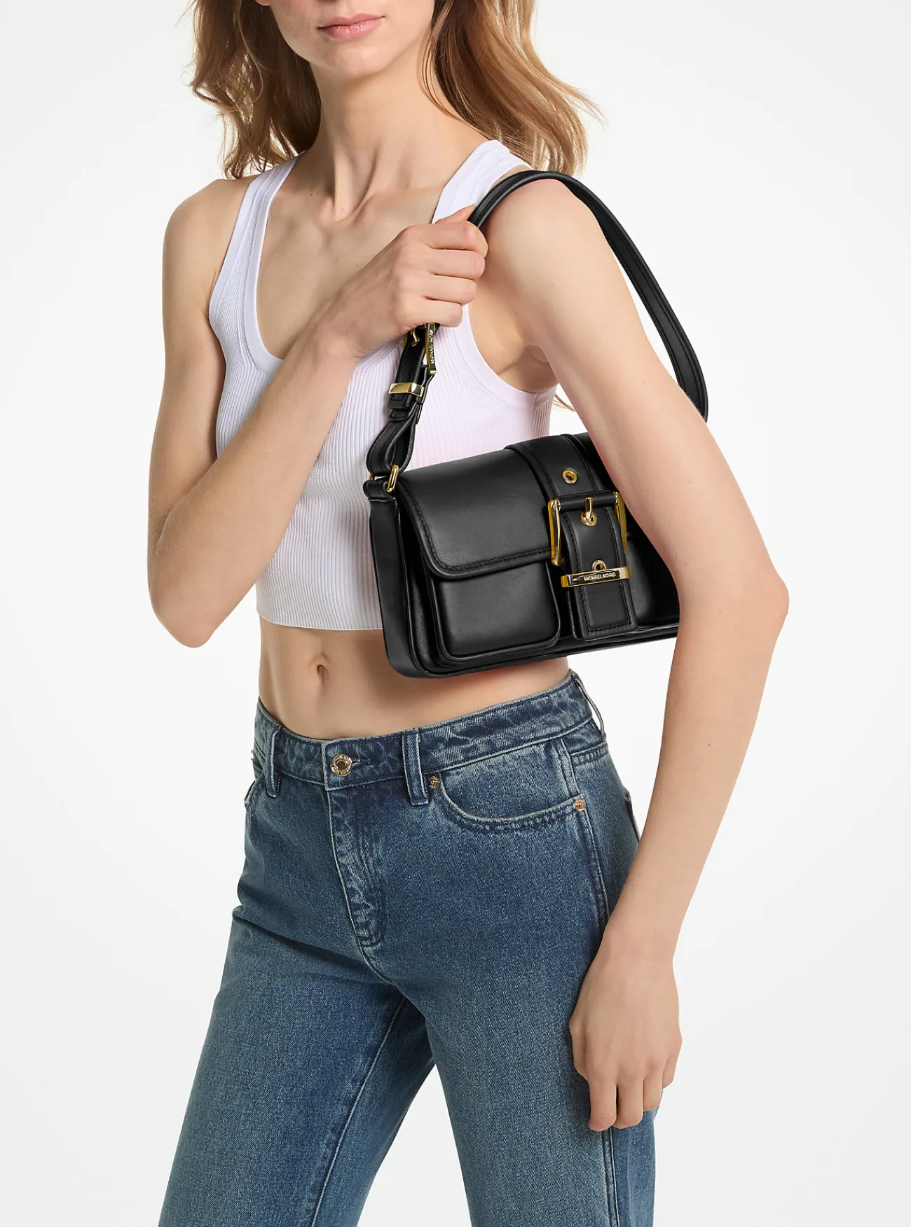Michael Kors Schoudertas Colby van leer, middelgroot ZWART Fashion