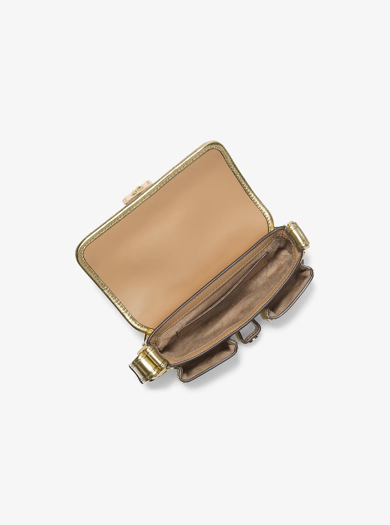 Michael Kors Schoudertas Colby van metallic leer, extra klein LICHTGOUD Sale