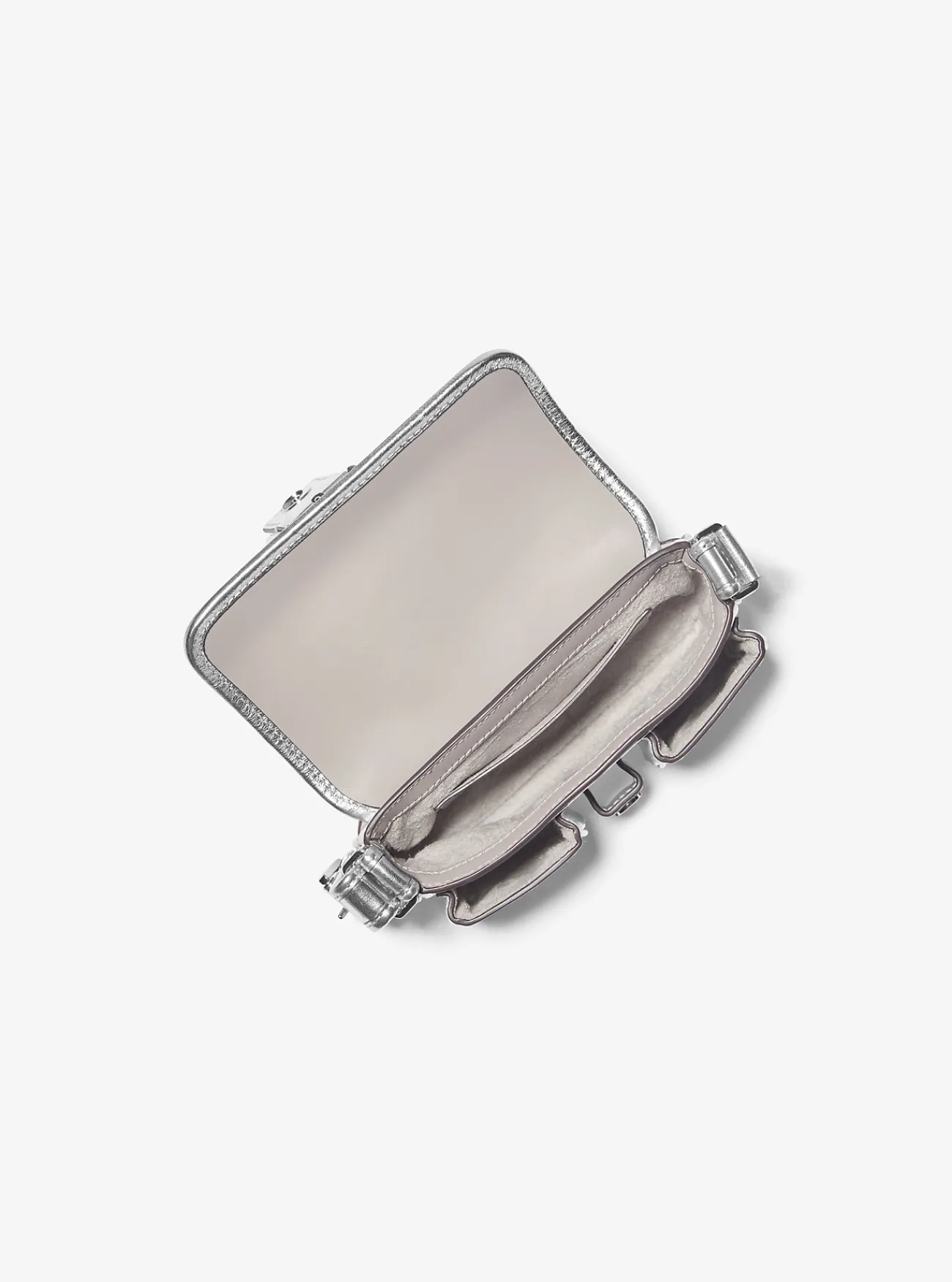 Michael Kors Schoudertas Colby van metallic leer, extra klein ZILVER Clearance