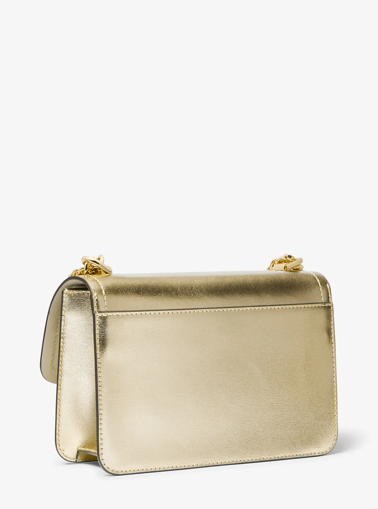 Michael Kors Schoudertas Heather van metallic leer, groot LICHTGOUD Outlet