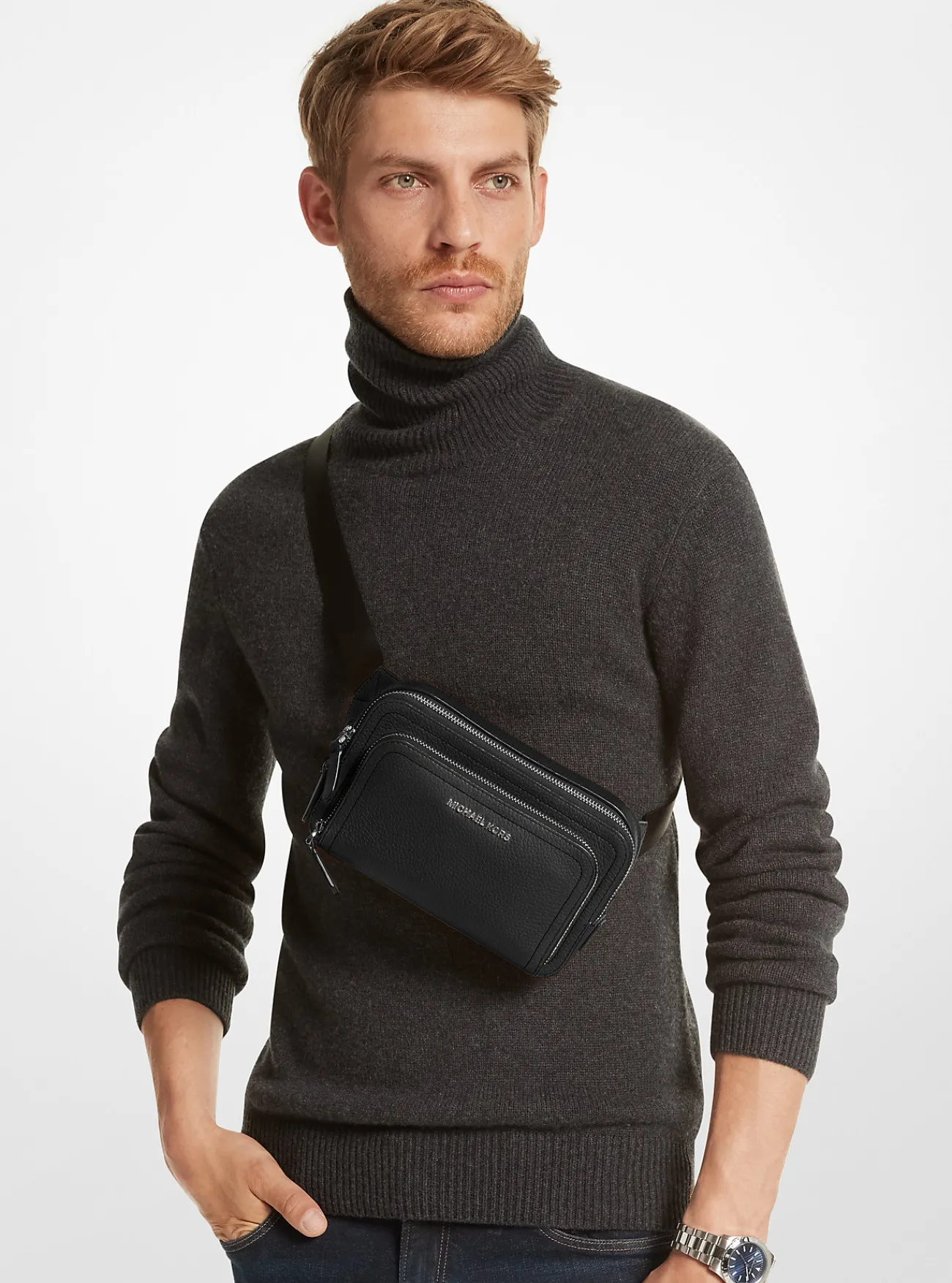 Michael Kors Schoudertas Hudson van getrommeld leer, klein Online
