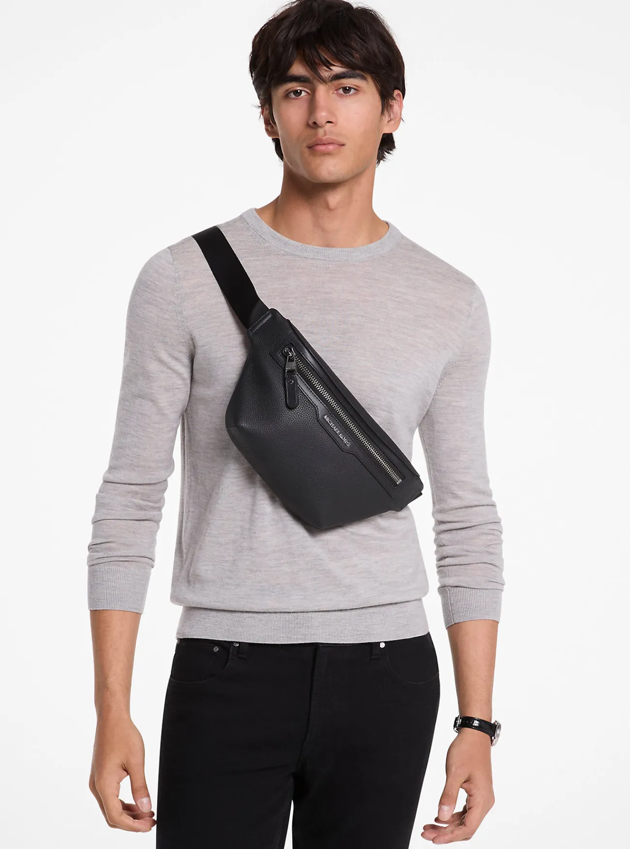Michael Kors Schoudertas Hudson van getrommeld leer ZWART Hot