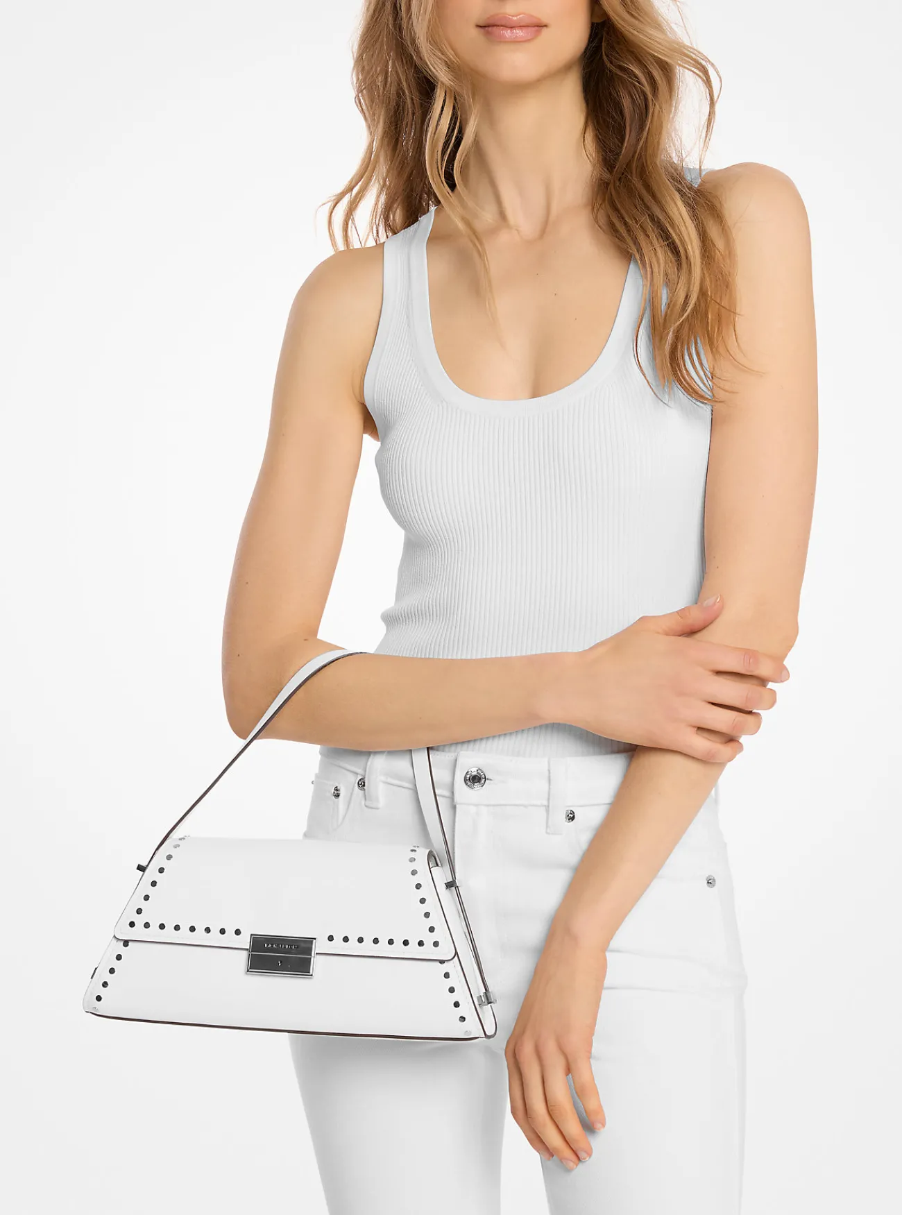 Michael Kors Schoudertas Ludlow van leer met studs, middelgroot OPTISCHWIT Clearance