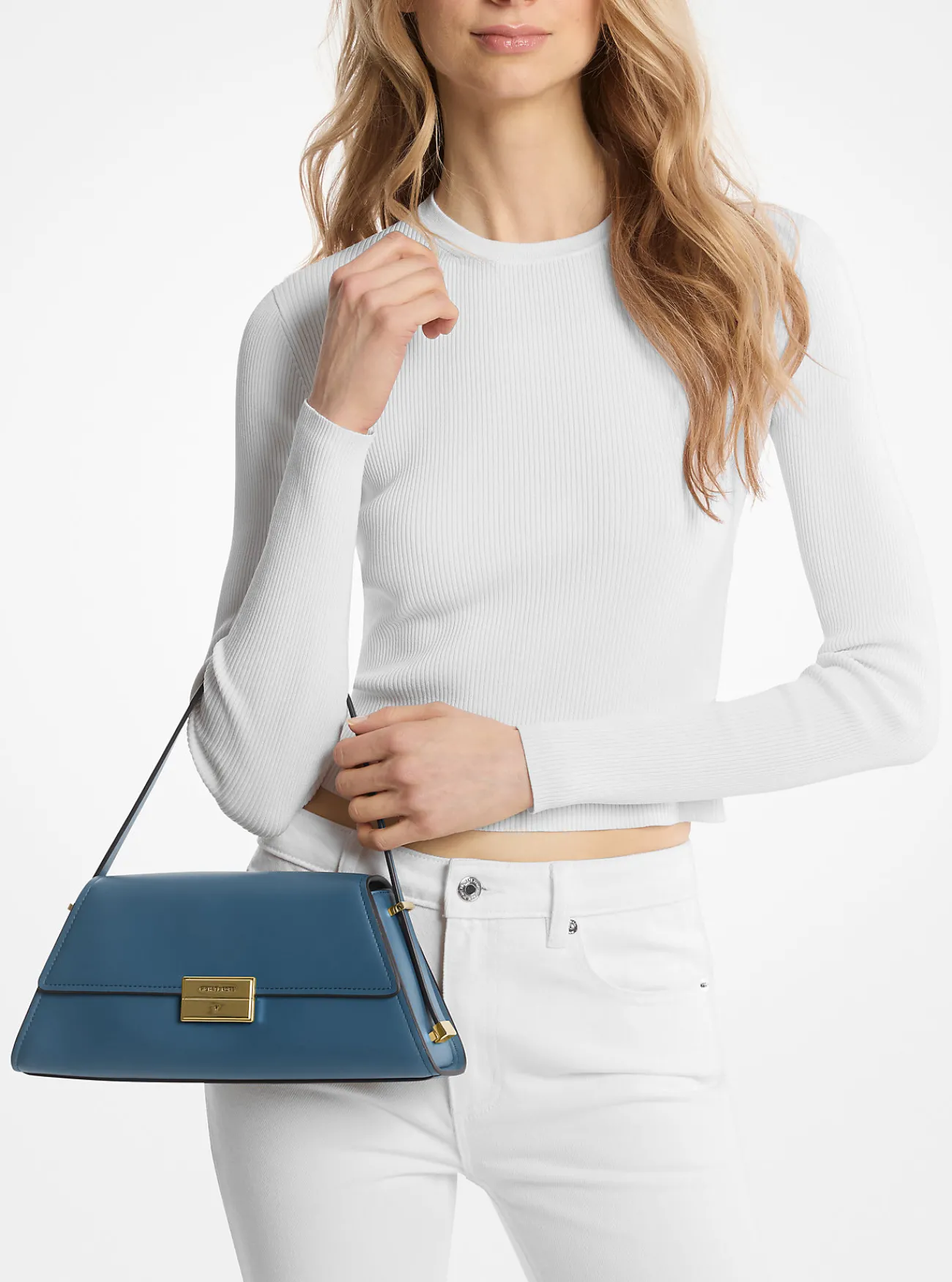 Michael Kors Schoudertas Ludlow van leer, middelgroot DONKERCHAMBRAY New