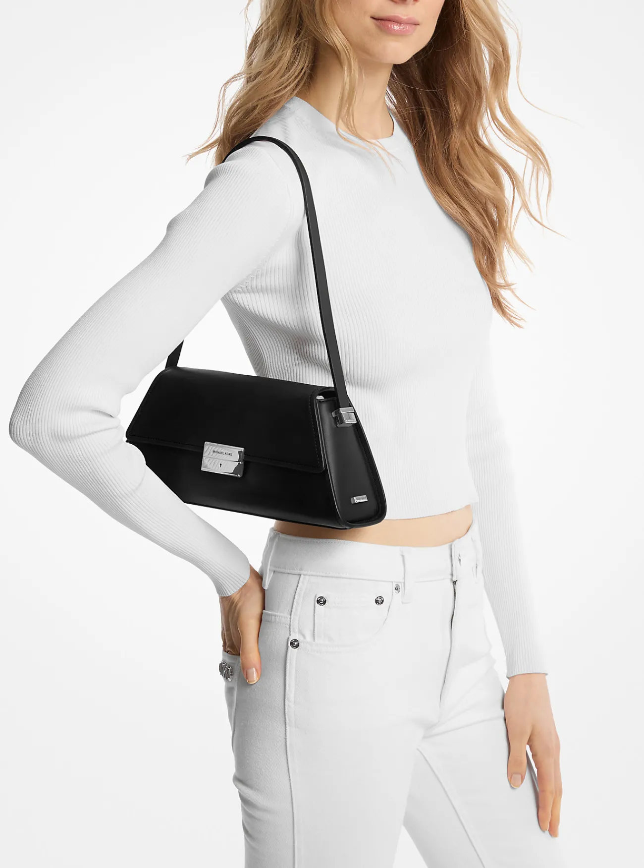 Michael Kors Schoudertas Ludlow van leer, middelgroot ZWART Fashion