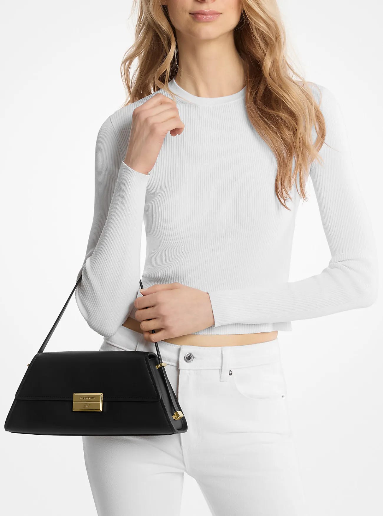 Michael Kors Schoudertas Ludlow van leer, middelgroot ZWART Best