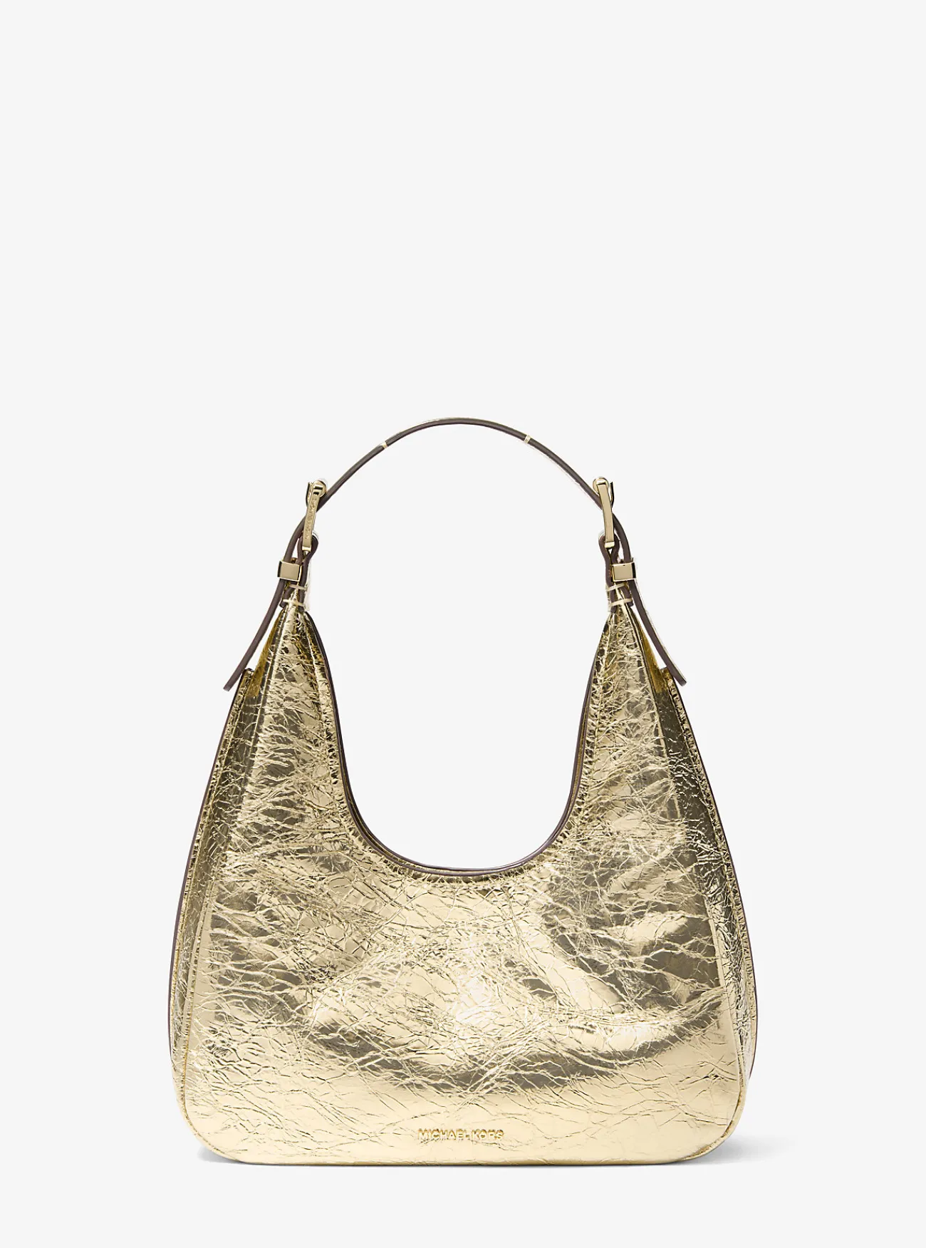 Michael Kors Schoudertas Nolita van metallic craquel&eacute; leer, klein hobomodel LICHTGOUD New