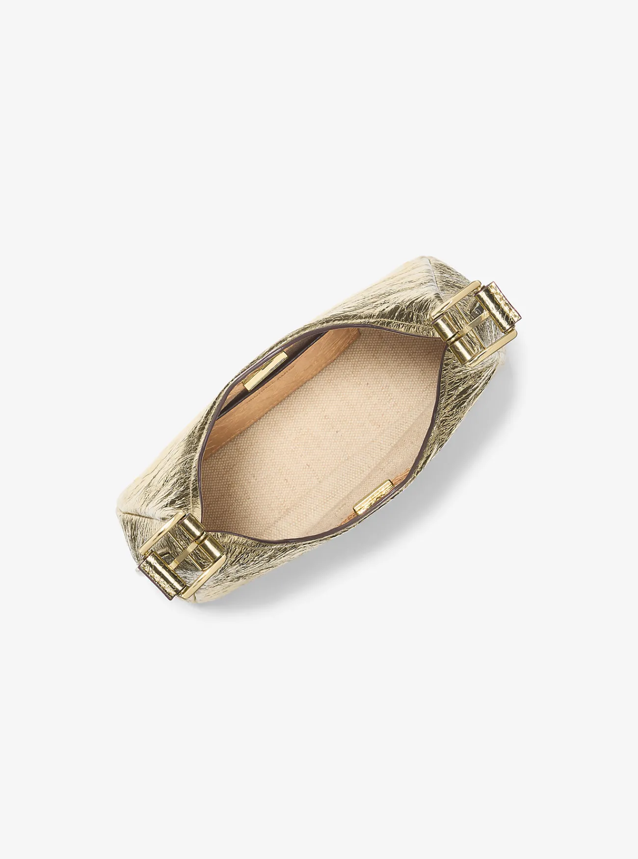 Michael Kors Schoudertas Nolita van metallic craquel&eacute; leer, klein hobomodel LICHTGOUD New