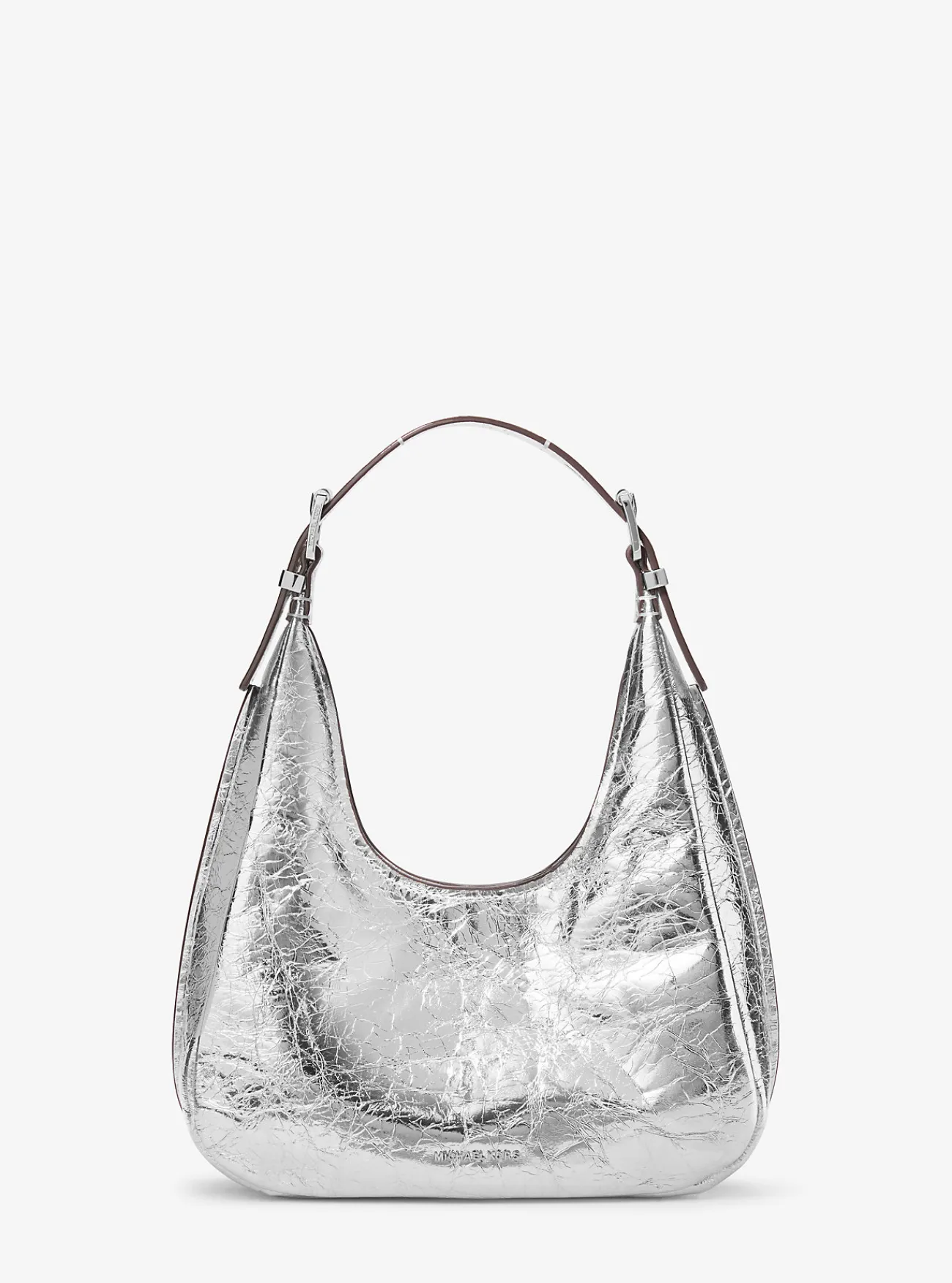 Michael Kors Schoudertas Nolita van metallic craquel&eacute; leer, klein hobomodel ZILVER Fashion