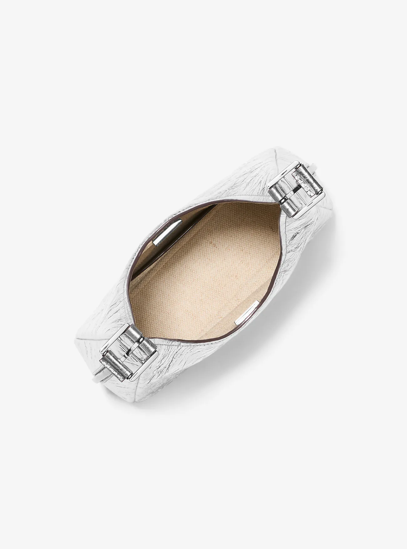 Michael Kors Schoudertas Nolita van metallic craquel&eacute; leer, klein hobomodel ZILVER Fashion