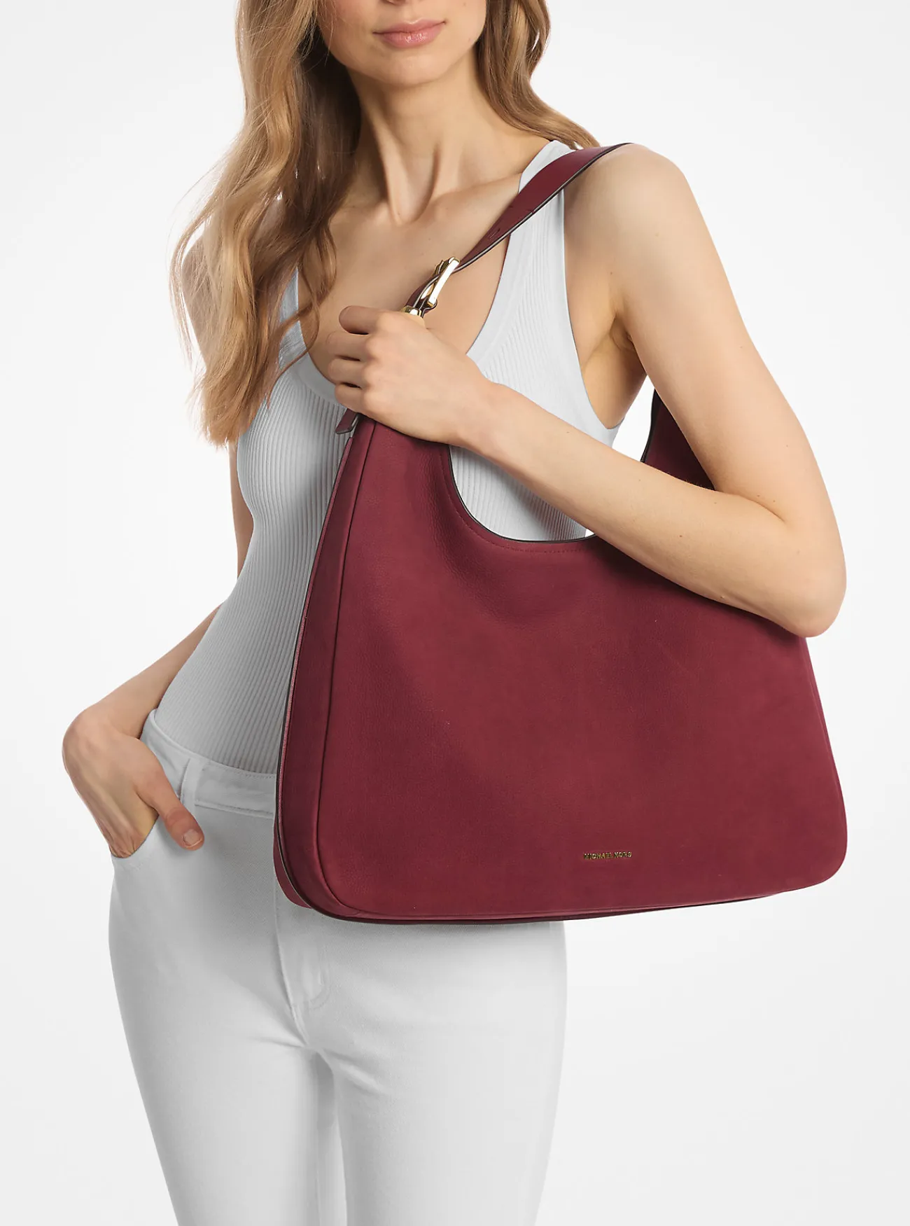 Michael Kors Schoudertas Nolita van nubuck, groot hobomodel Hot
