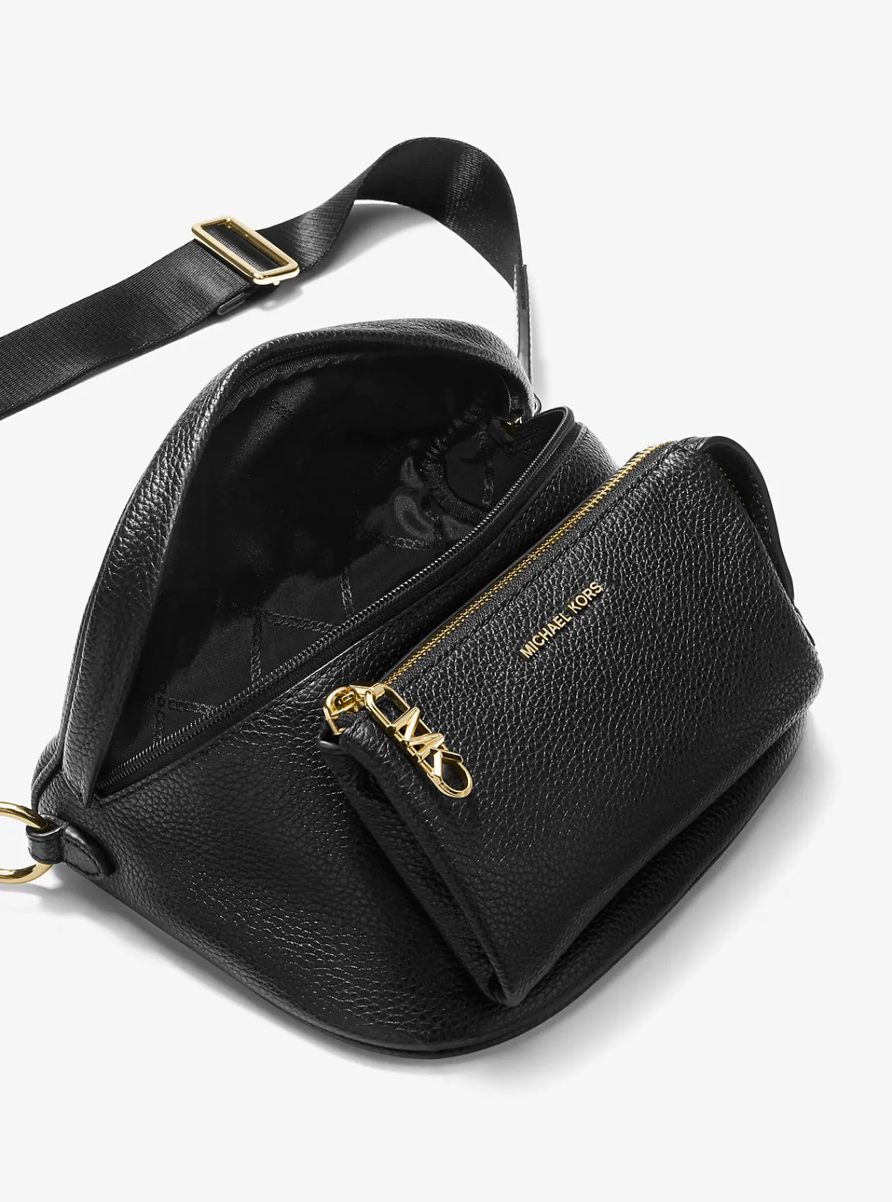 Michael Kors Schoudertas Slater van getrommeld leer, middelgroot ZWART Clearance