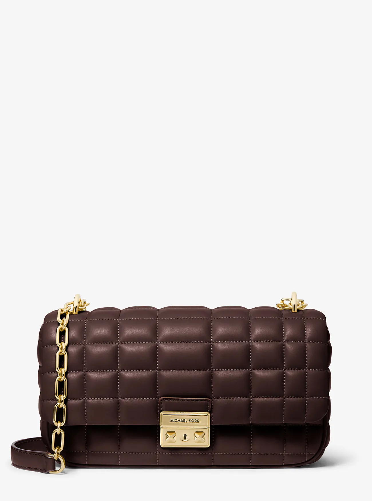 Michael Kors Schoudertas Tribeca van doorgestikt leer, groot CHOCOLADE New