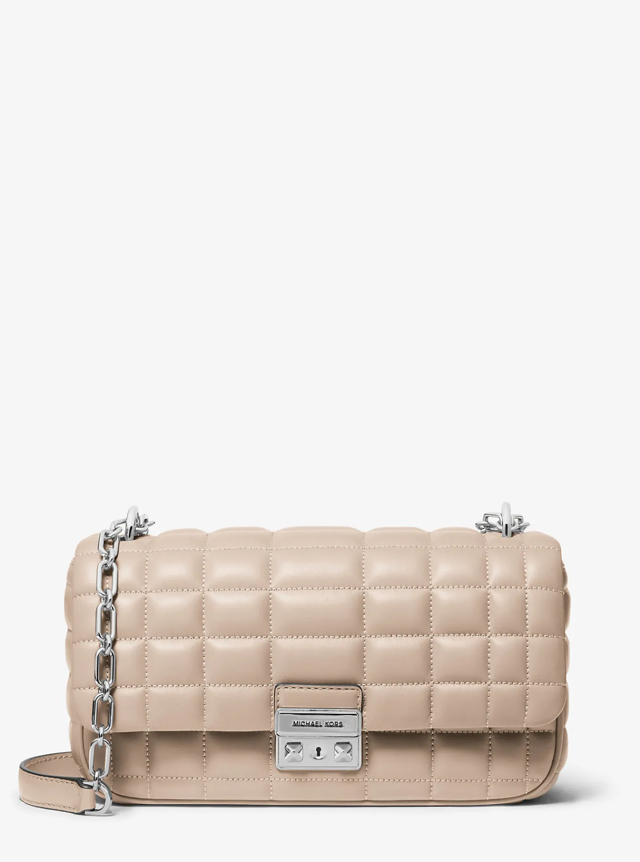 Michael Kors Schoudertas Tribeca van doorgestikt leer, groot LICHTZAND Discount