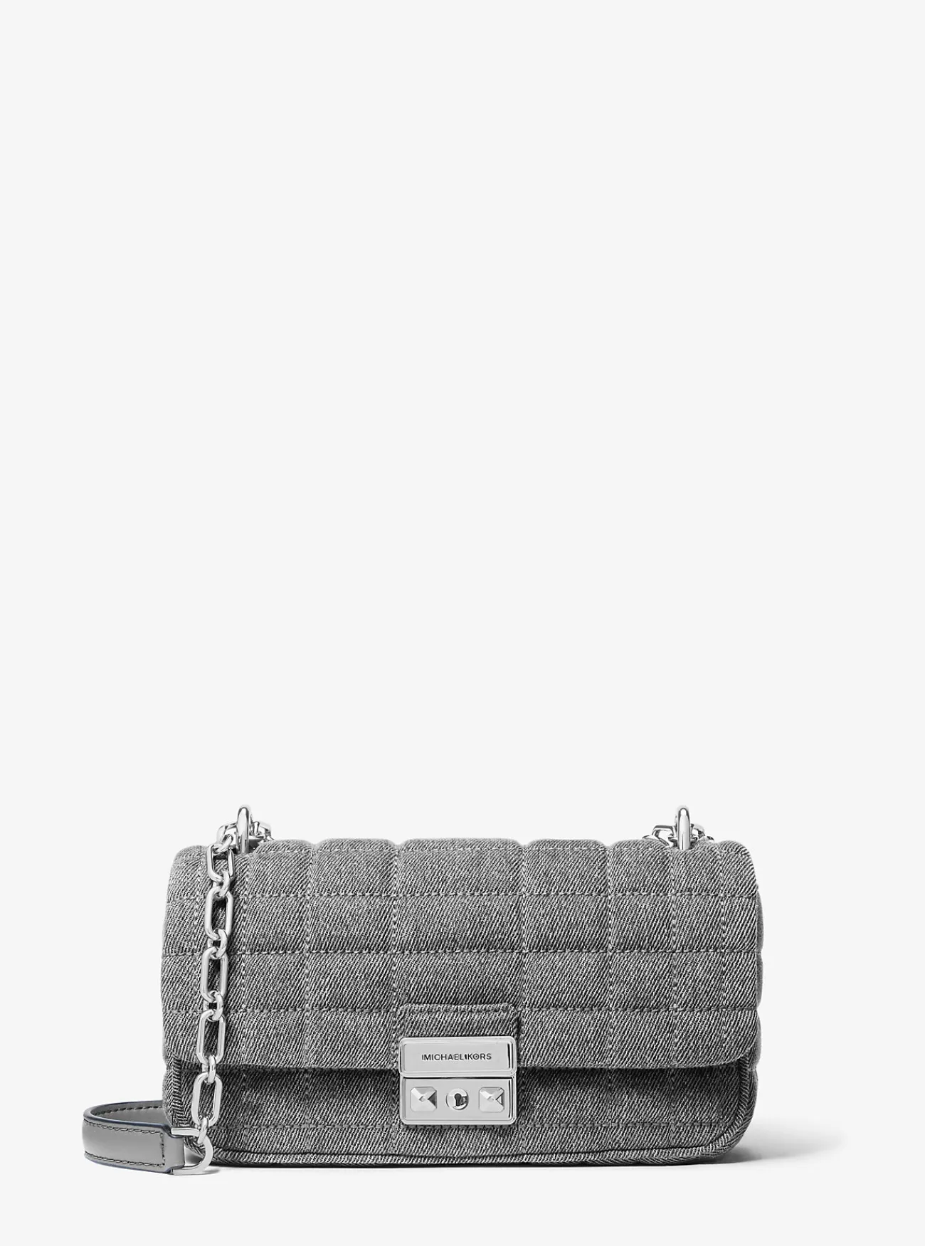 Michael Kors Schoudertas Tribeca van doorgestikt denim, klein ANTRACIET Outlet