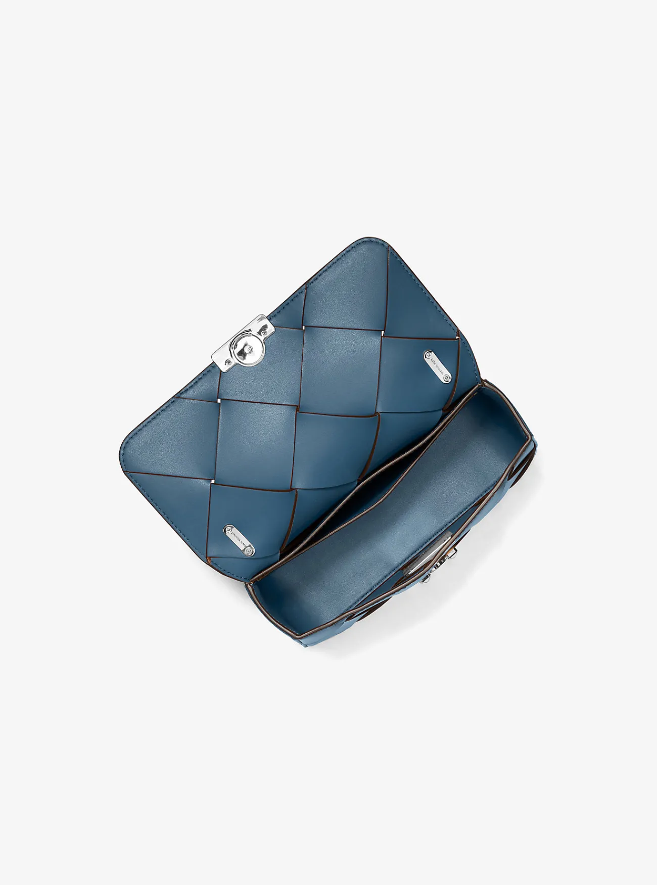 Michael Kors Schoudertas Tribeca van geweven leer, klein DONKERCHAMBRAY Fashion