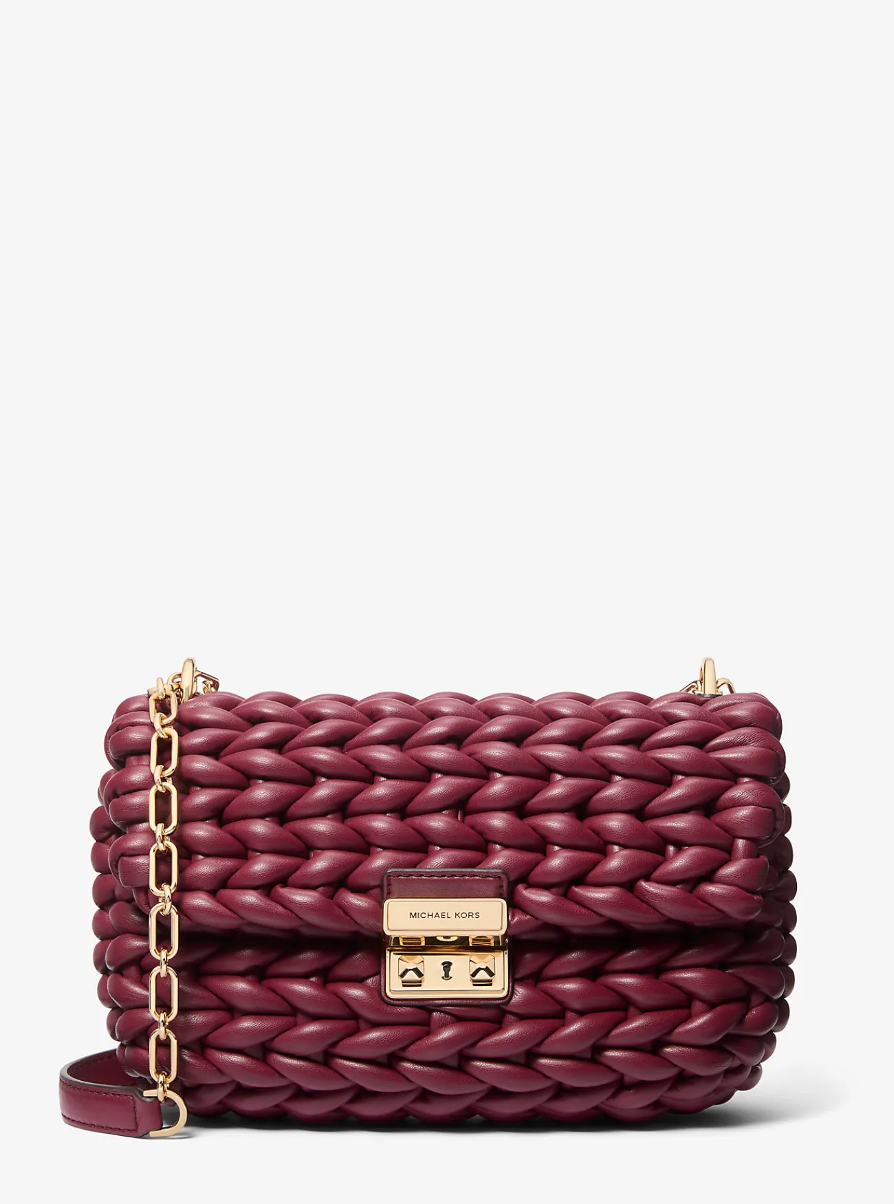 Michael Kors Schoudertas Tribeca van handgevlochten leer, groot MOERBEI Discount