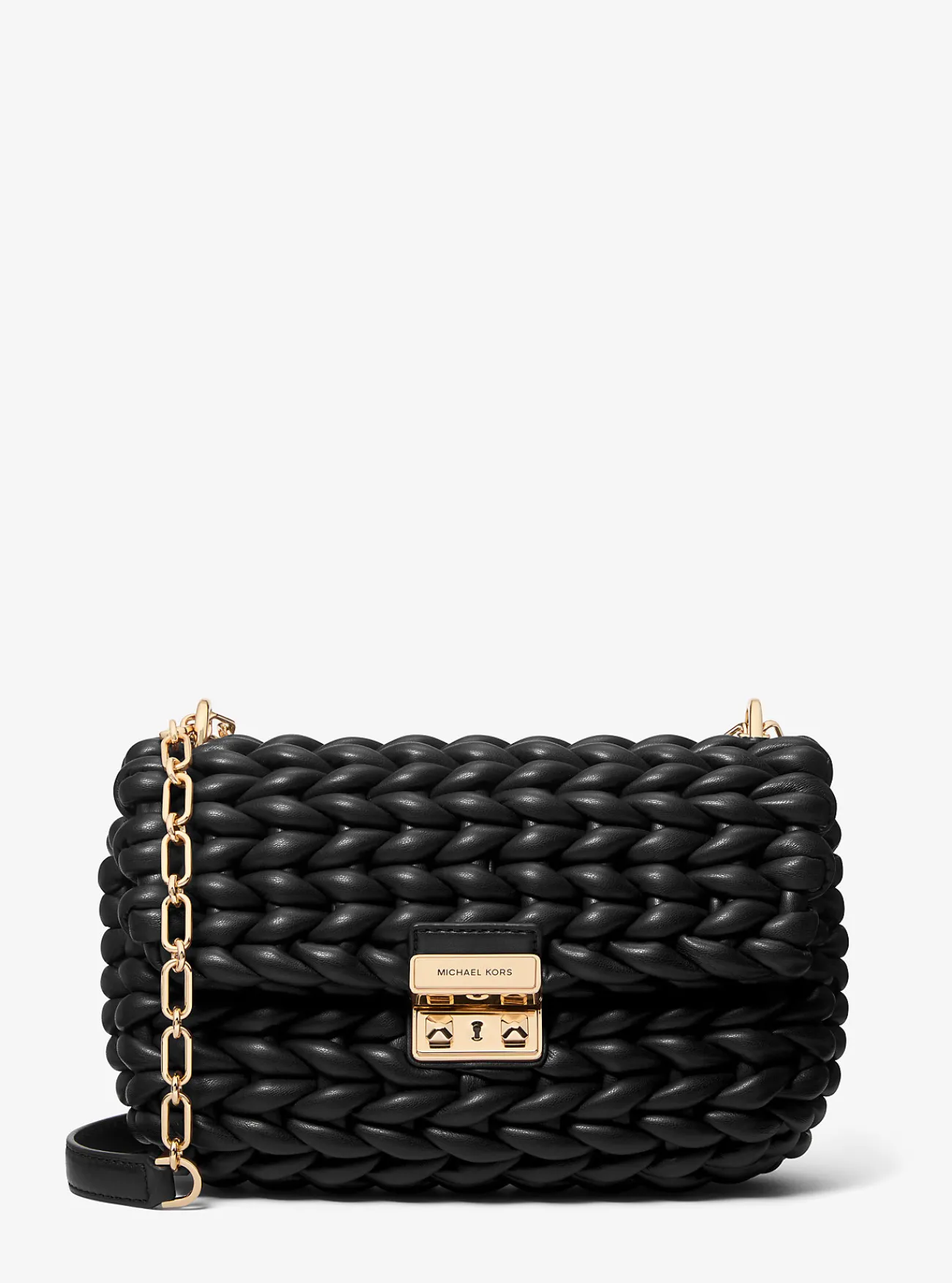 Michael Kors Schoudertas Tribeca van handgevlochten leer, groot ZWART New