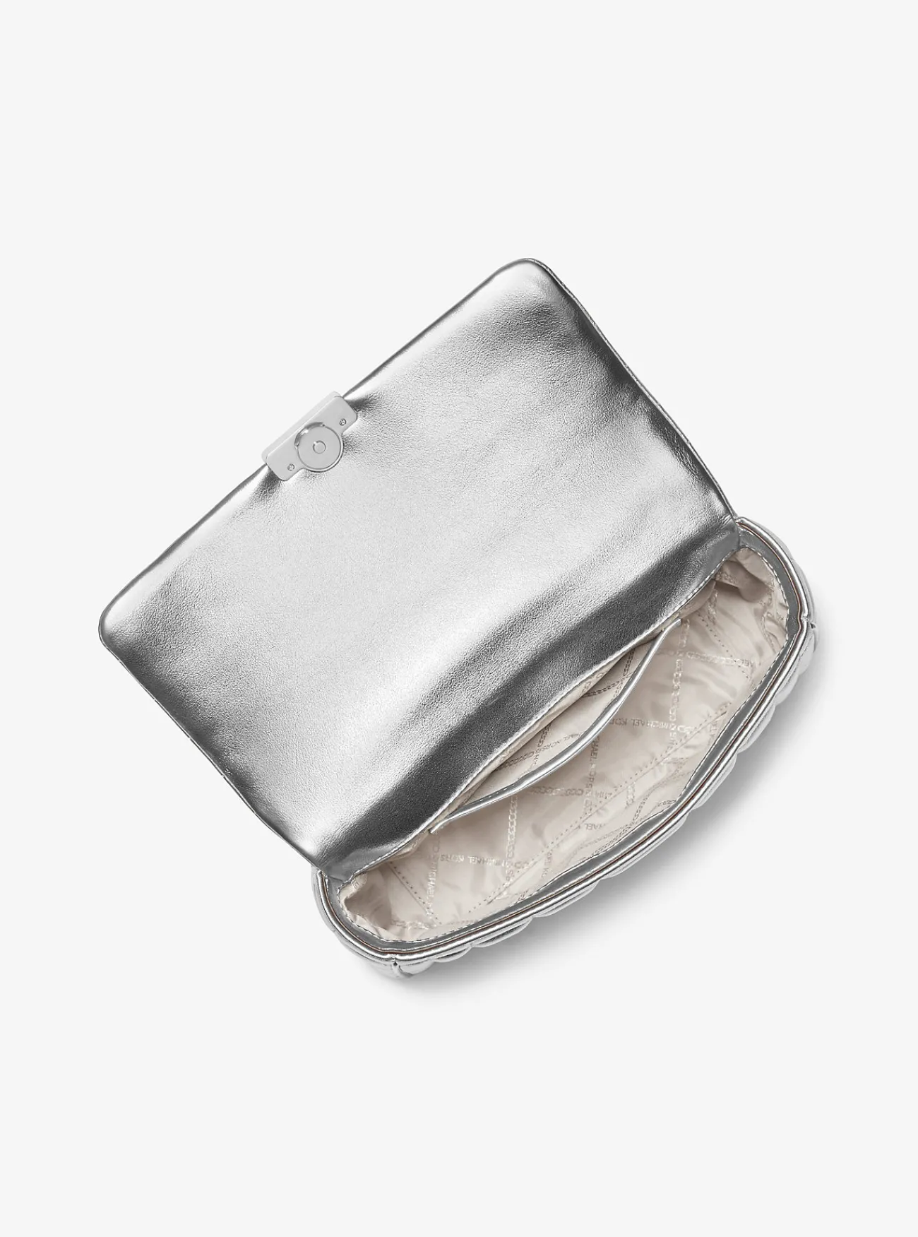 Michael Kors Schoudertas Tribeca van metallic doorgestikt leer, groot ZILVER New