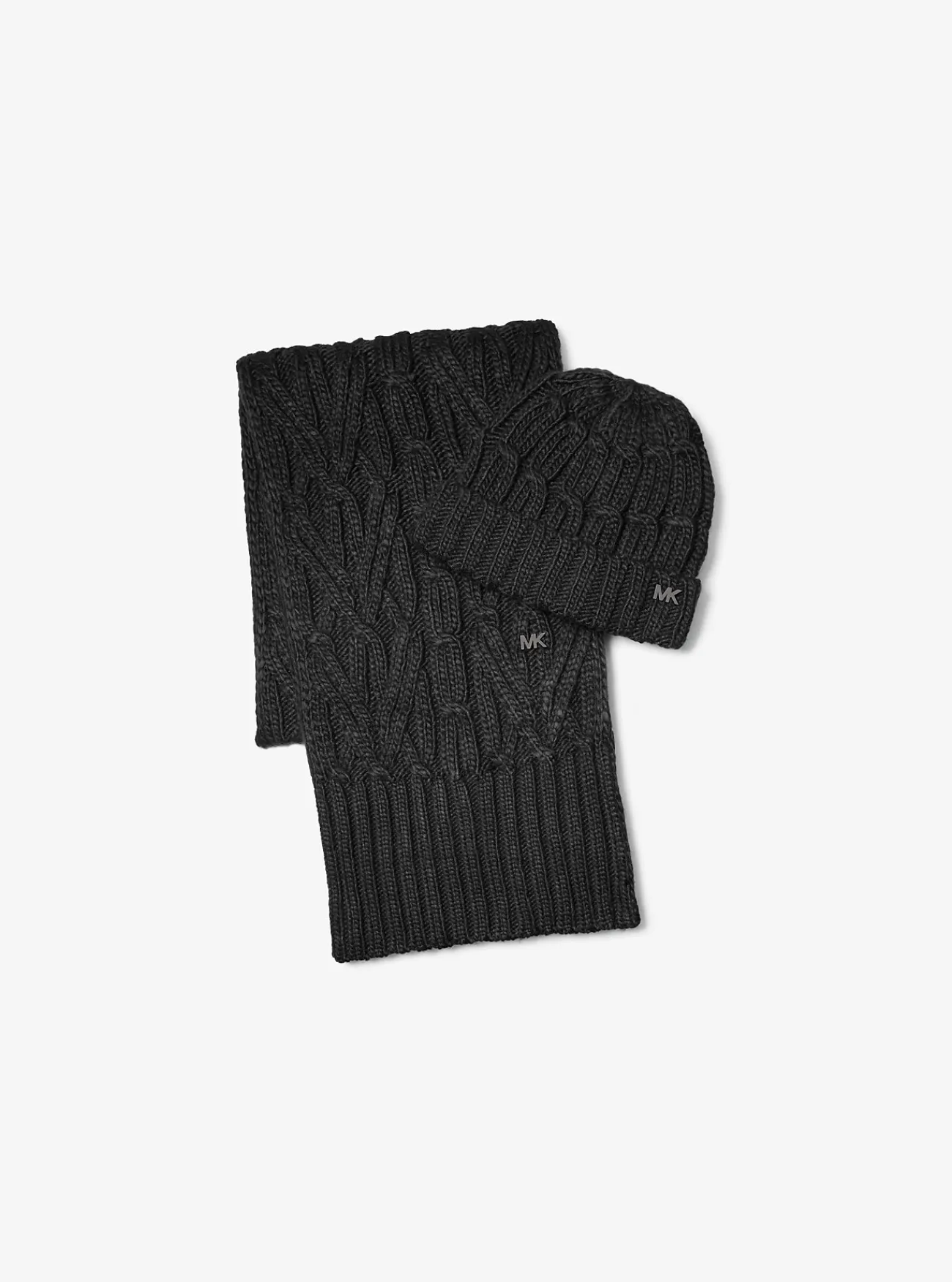 Michael Kors Set van beanie en sjaal in kabelbreisel ZWART Fashion