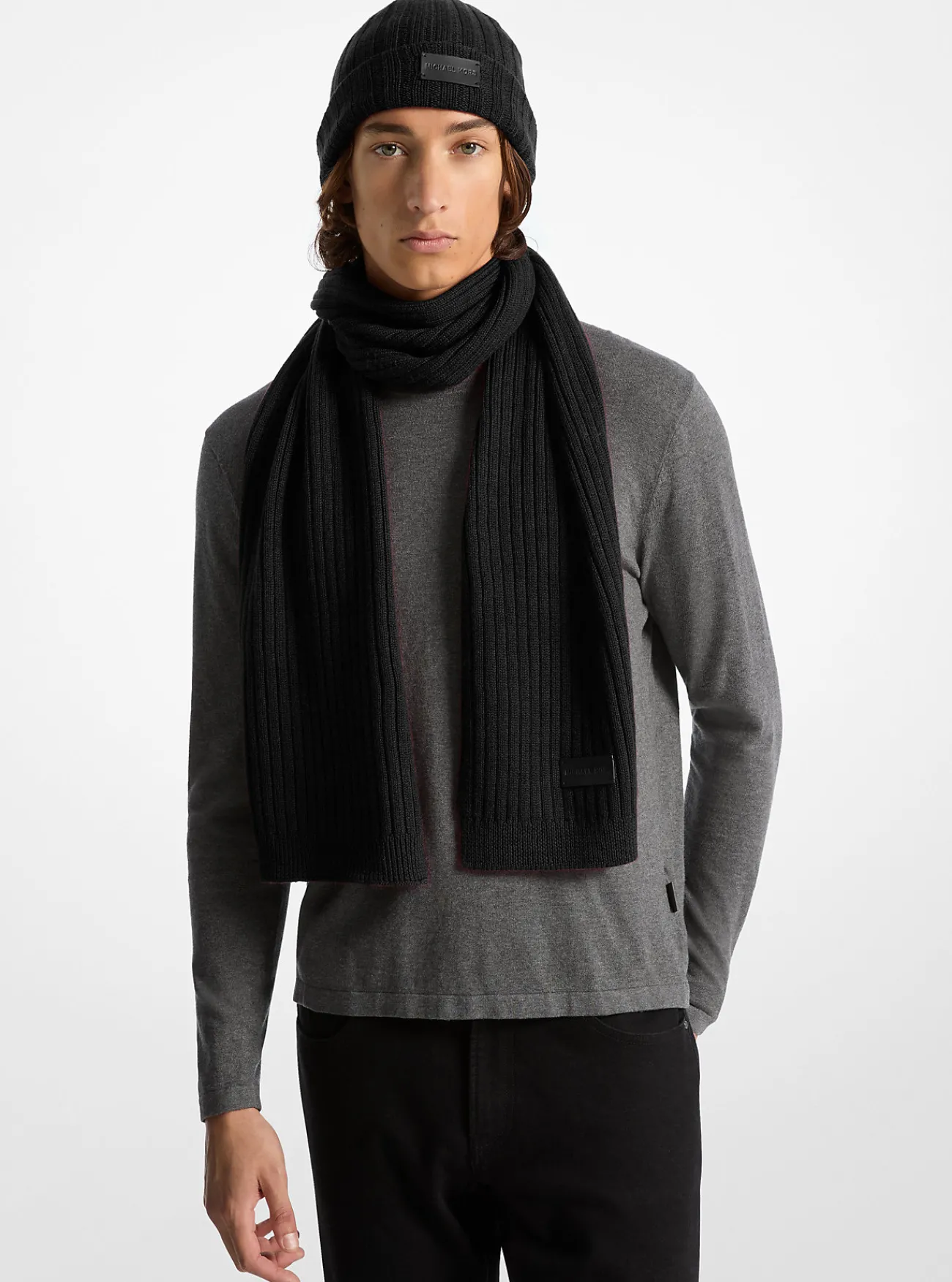 Michael Kors Set van beanie en sjaal in ribbreisel ZWART Discount