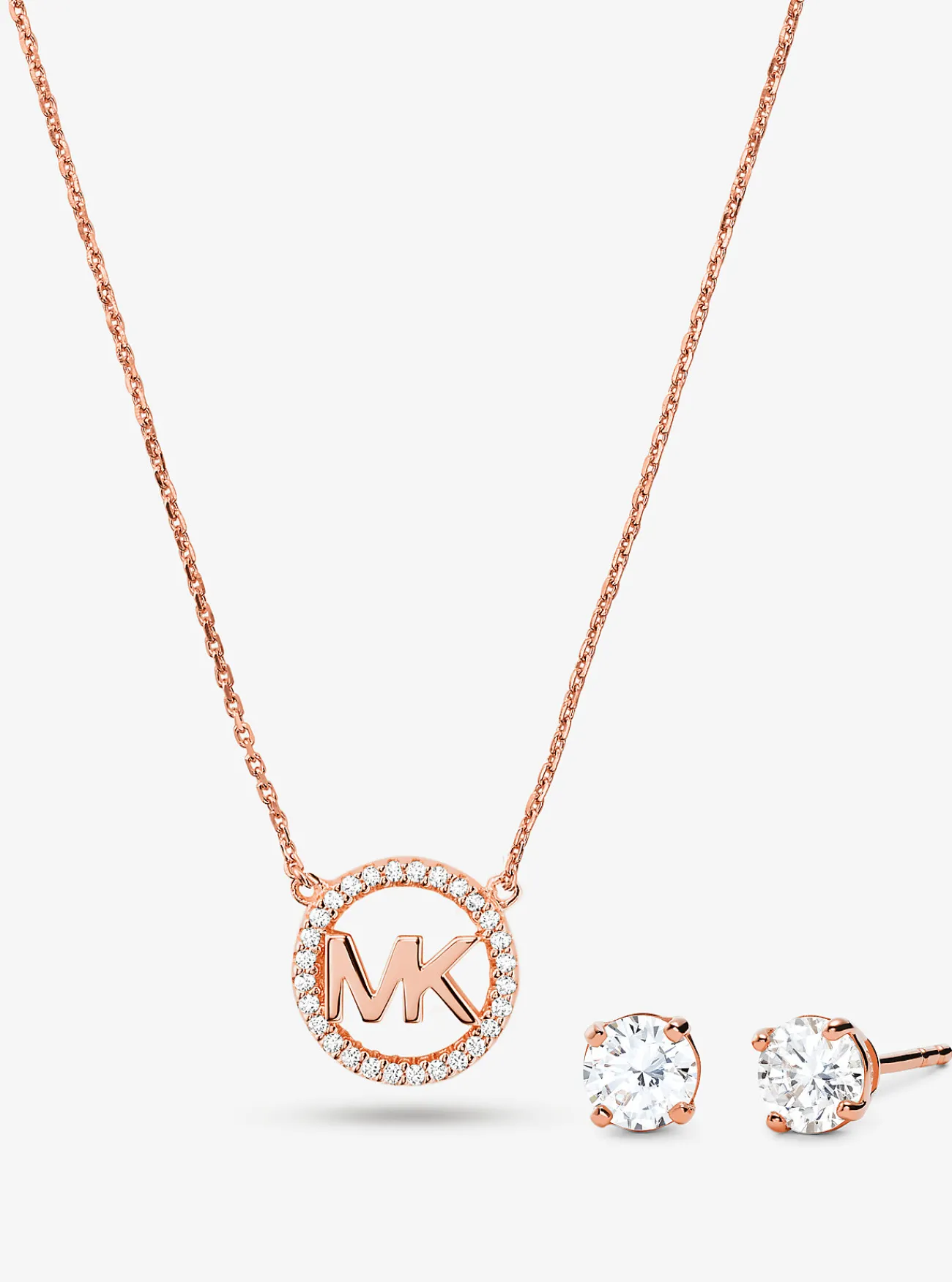 Michael Kors Set van halsketting en oorknopjes van sterlingzilver met plating met 14K en logobedel met siersteentjes ROS&Eacute;GOUD Discount