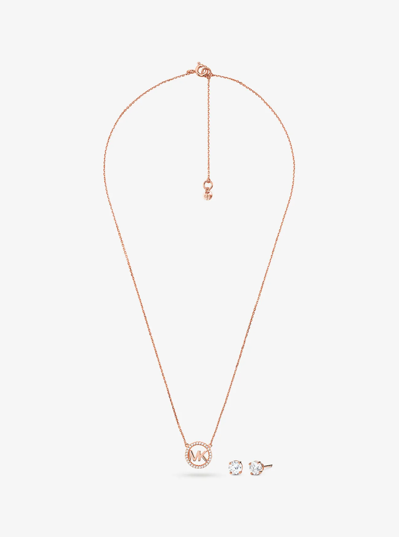 Michael Kors Set van halsketting en oorknopjes van sterlingzilver met plating met 14K en logobedel met siersteentjes ROS&Eacute;GOUD Discount