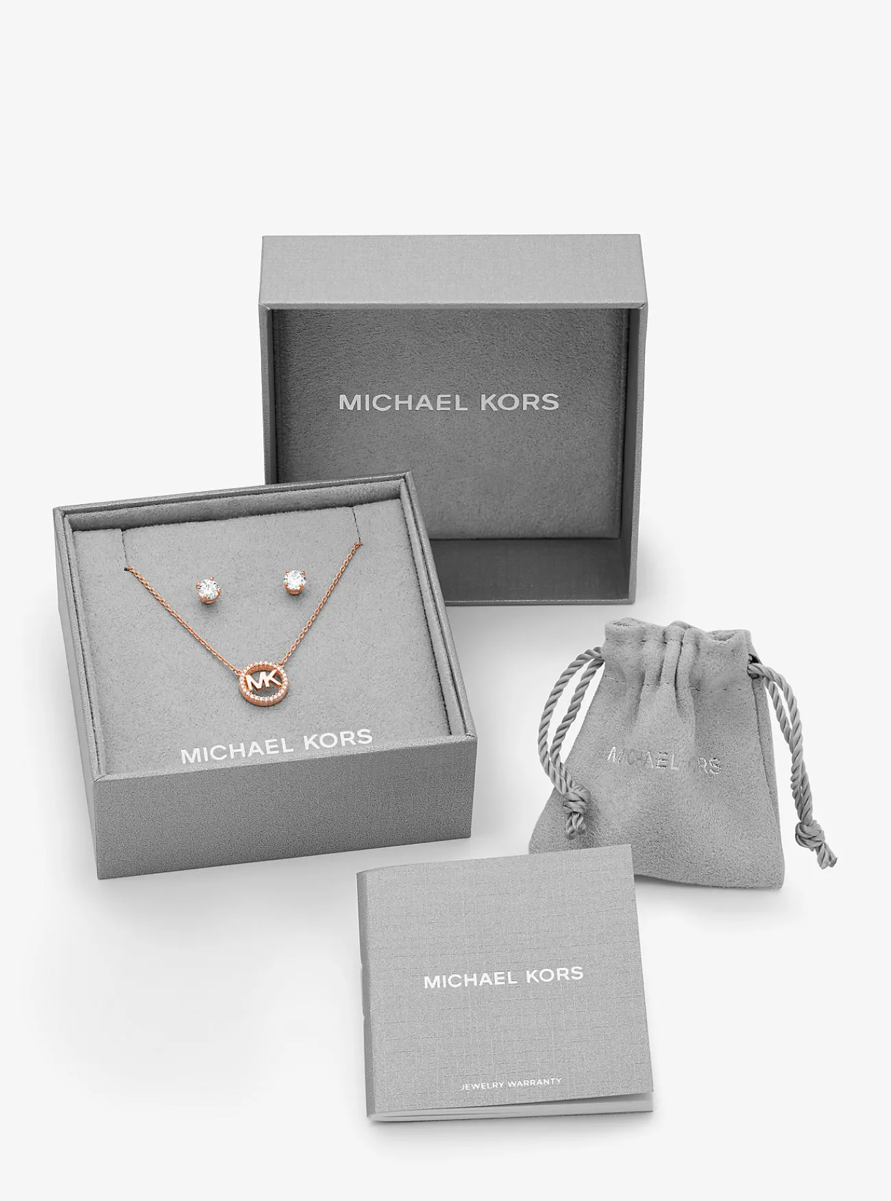 Michael Kors Set van halsketting en oorknopjes van sterlingzilver met plating met 14K en logobedel met siersteentjes ROSÉGOUD Discount