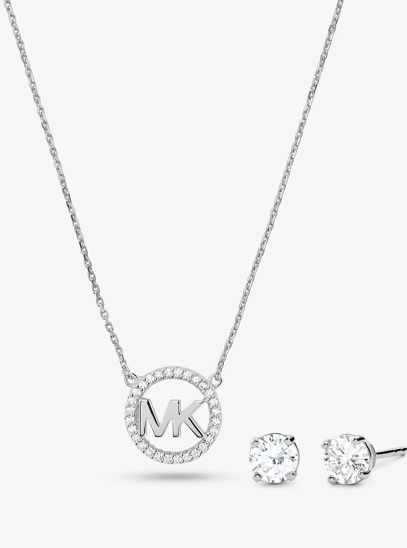 Michael Kors Set van halsketting en oorknopjes van sterling met plating met 14K ros&eacute;goud en logobedel met siersteentjes ZILVER Outlet