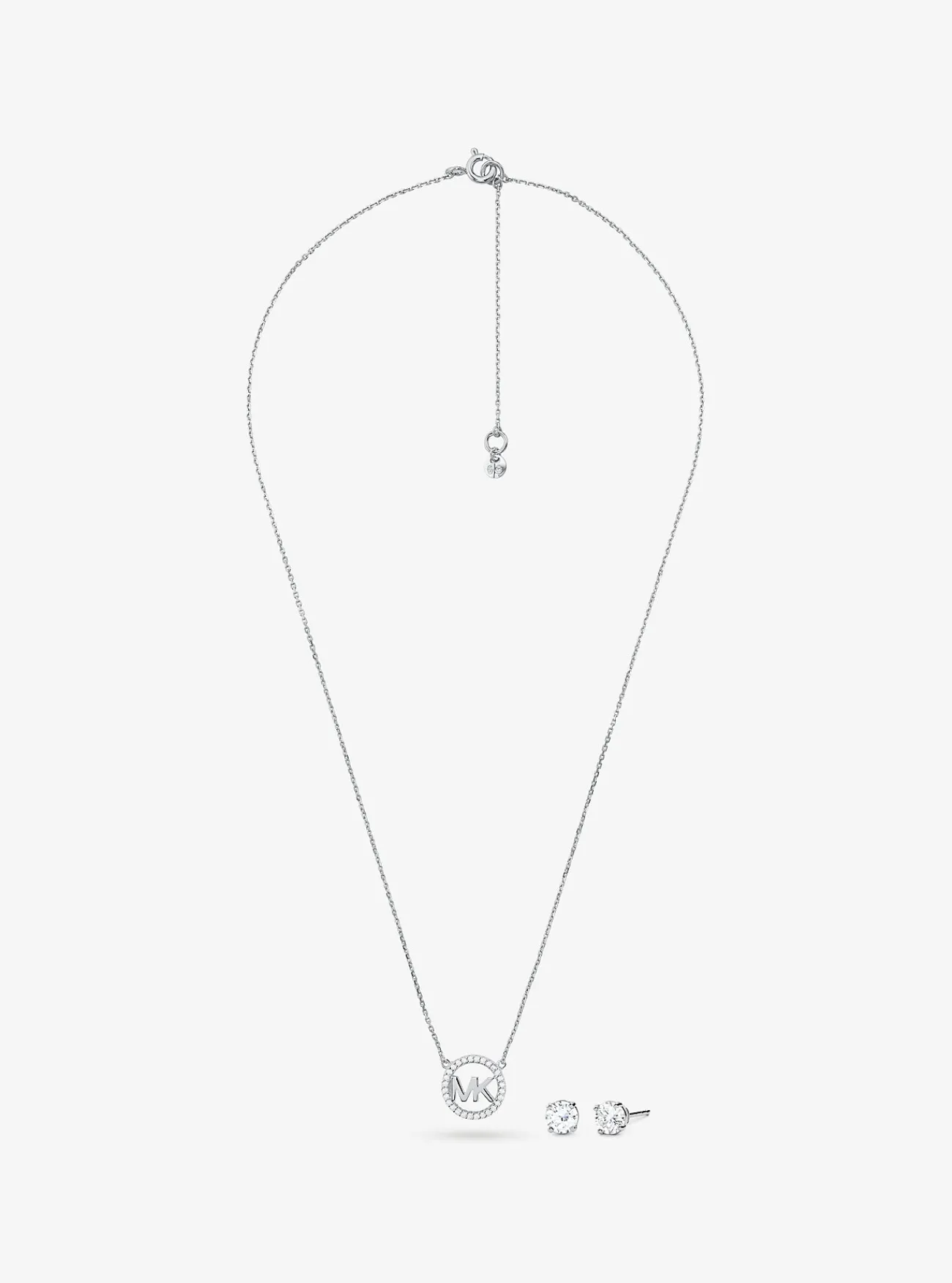 Michael Kors Set van halsketting en oorknopjes van sterling met plating met 14K ros&eacute;goud en logobedel met siersteentjes ZILVER Outlet