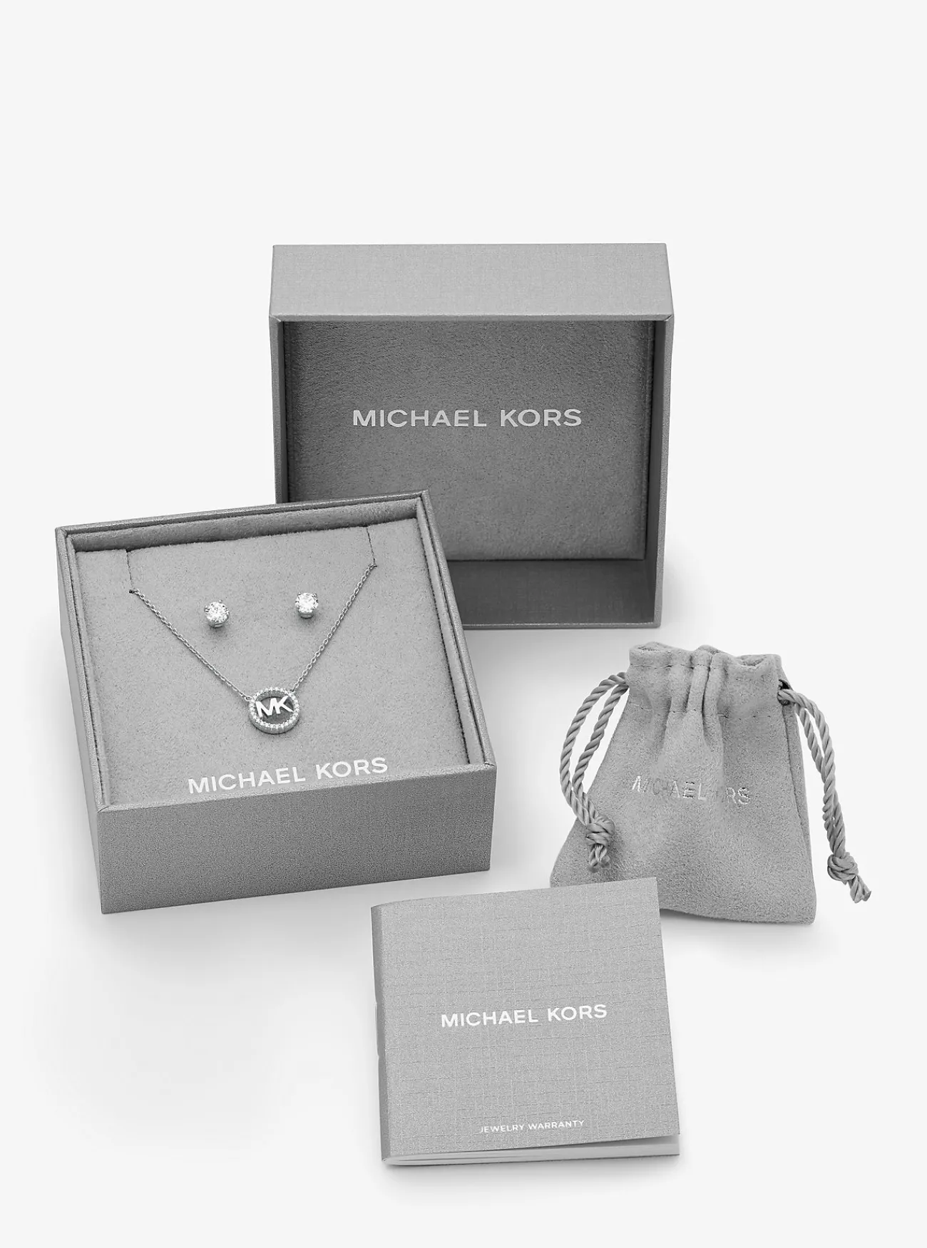 Michael Kors Set van halsketting en oorknopjes van sterling met plating met 14K roségoud en logobedel met siersteentjes ZILVER Outlet