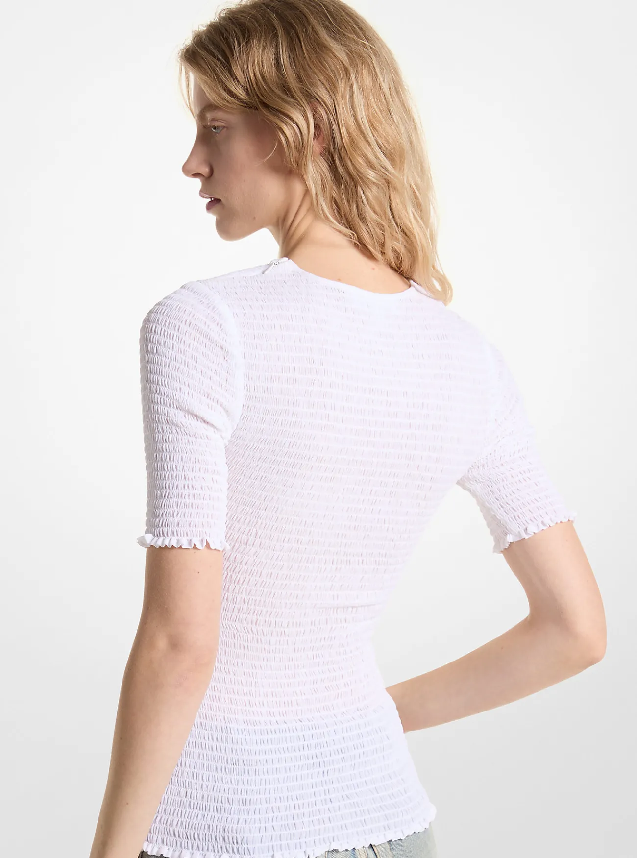 Michael Kors Shirt van cr&ecirc;pe georgette met smokwerk WIT Hot