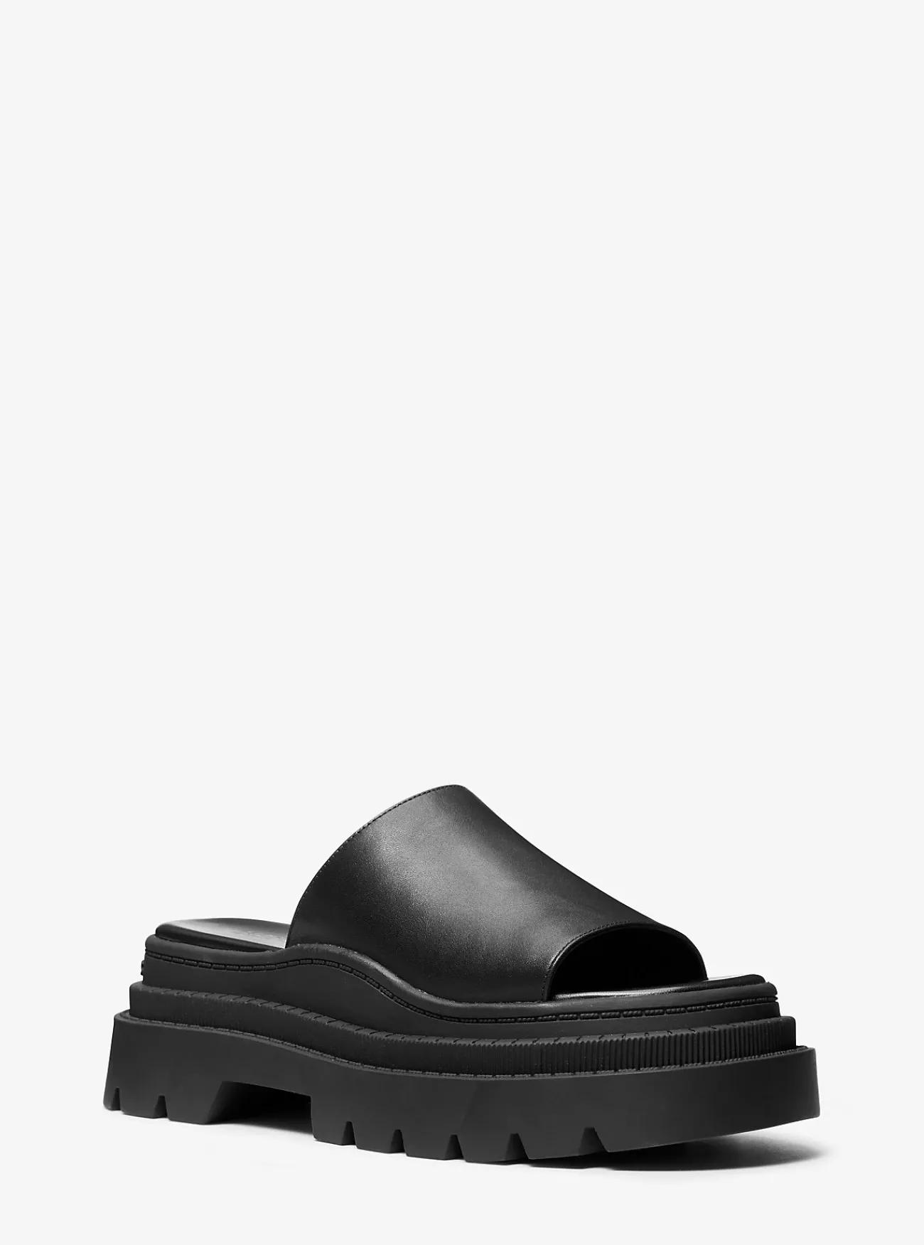 Michael Kors Slipper Kendra van leer met plateauzool ZWART Discount