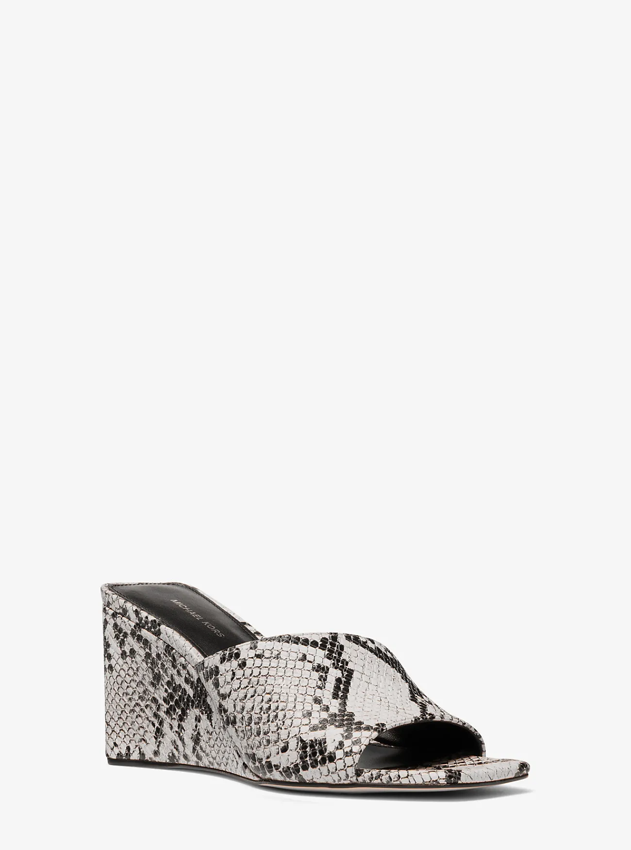 Michael Kors Slipper Merriam van leer met slangenprint in reli&euml;f en blokhak ALUMINIUM Hot