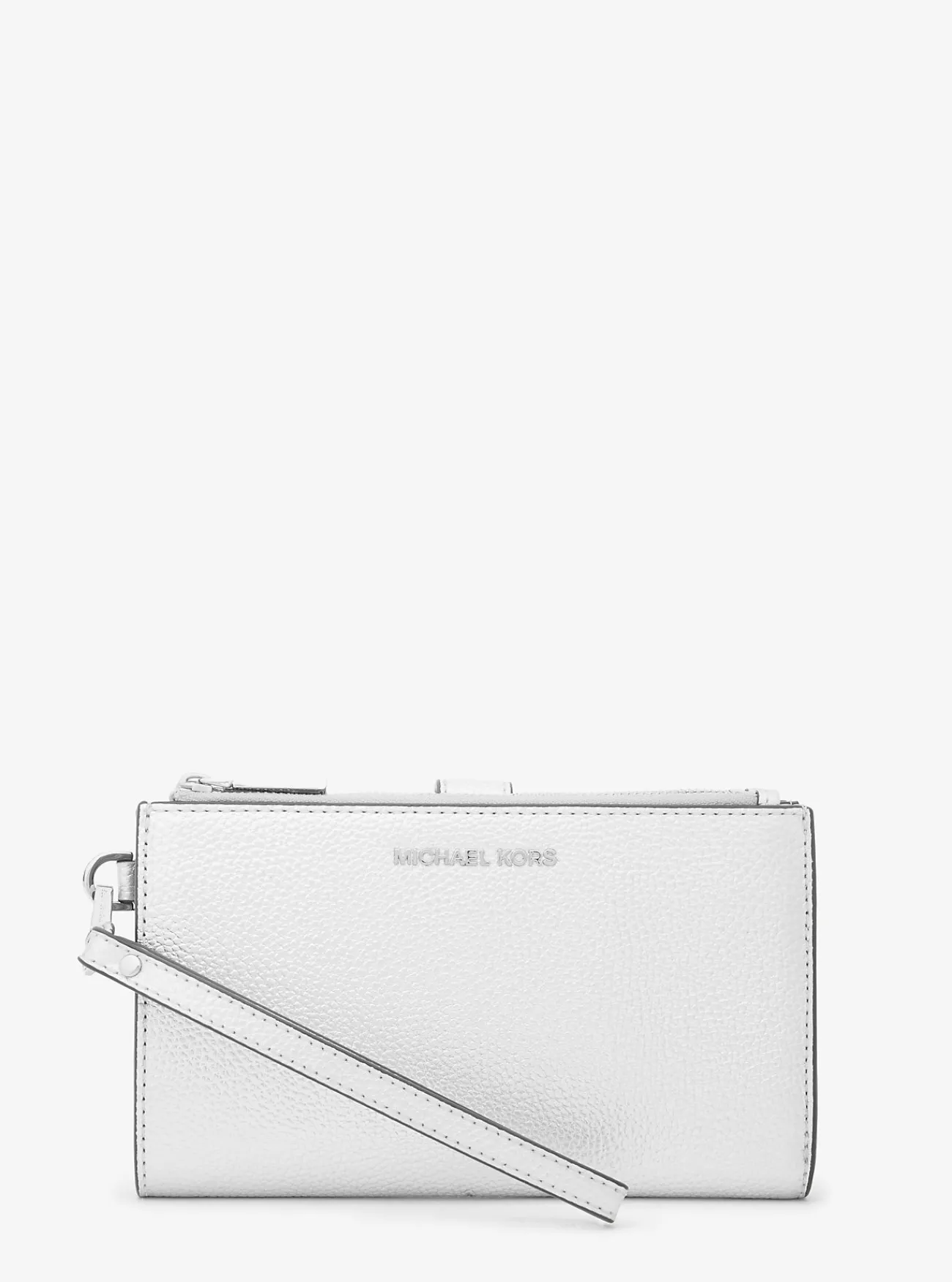 Michael Kors Smartphone-portefeuille Jet Set van metallic getrommeld leer, groot ZILVER Discount