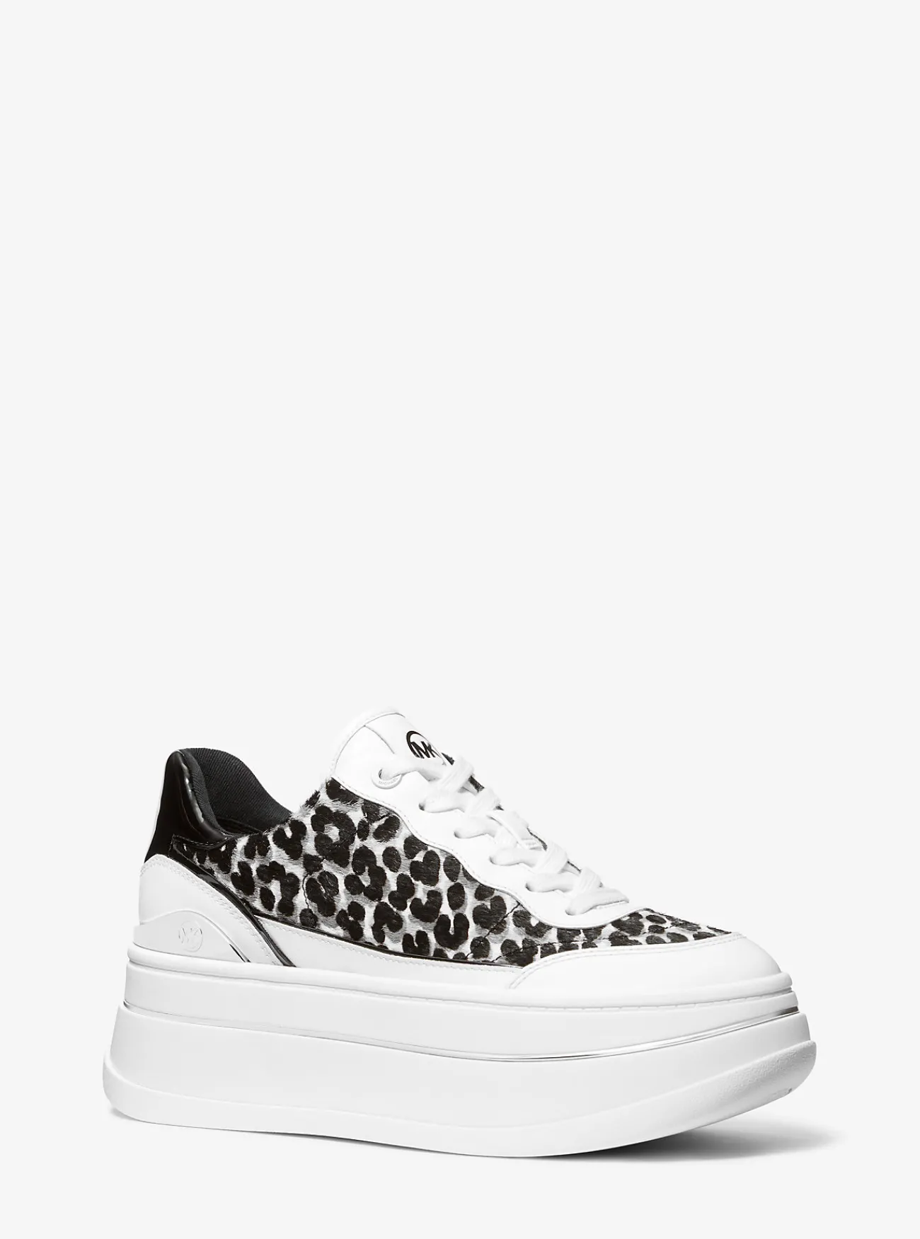 Michael Kors Sneaker Hayes van kalfshaar met luipaardprint en plateauzool ZWARTCOMBO Best