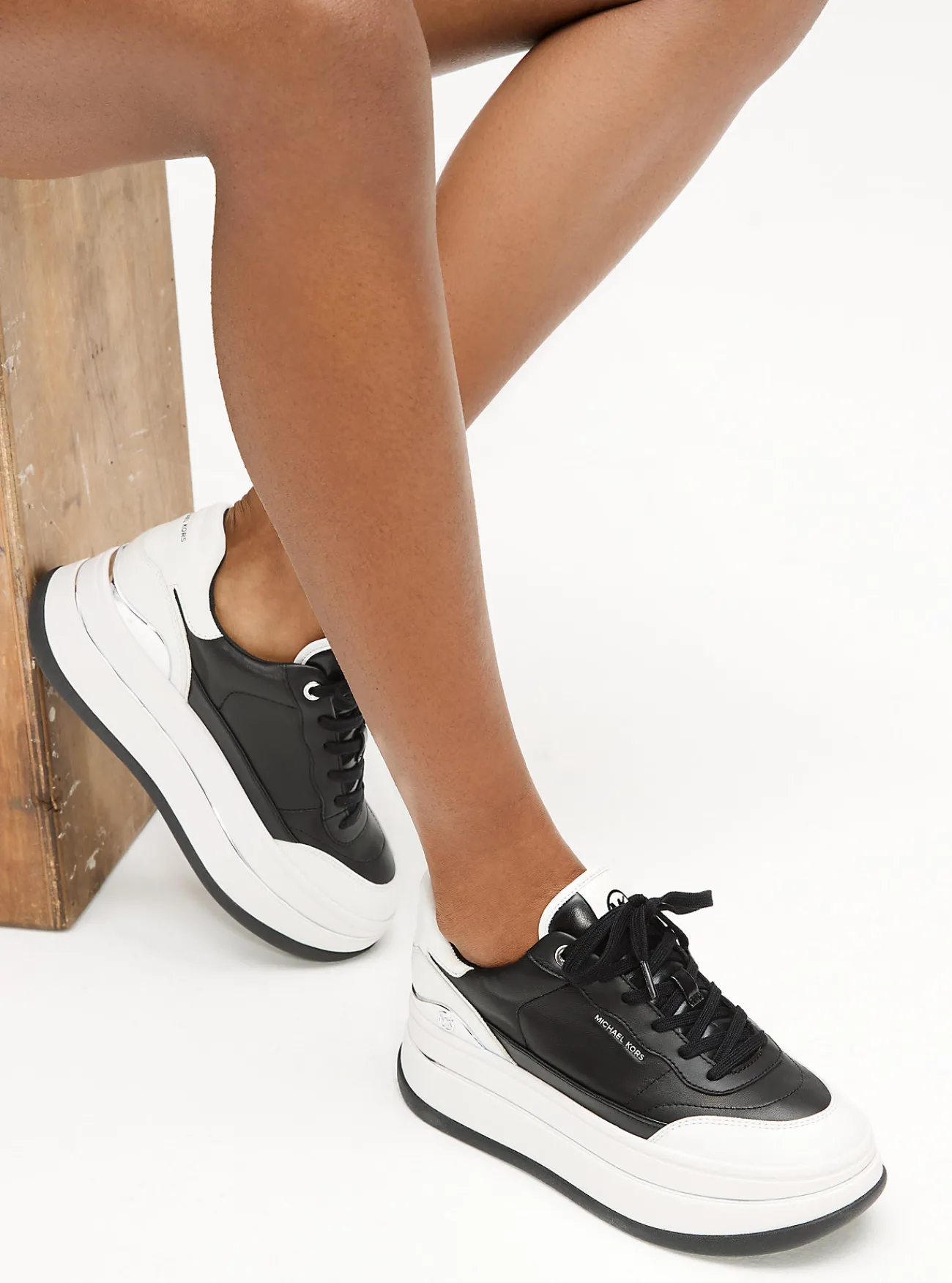 Michael Kors Sneaker Hayes van tweekleurig leer met plateauzool Sale