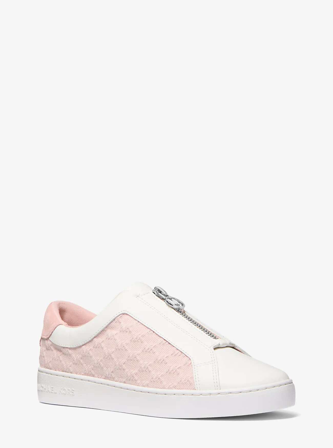 Michael Kors Sneaker Keaton van leer en denim met logo in reli&euml;f en rits ROZENWATER Outlet