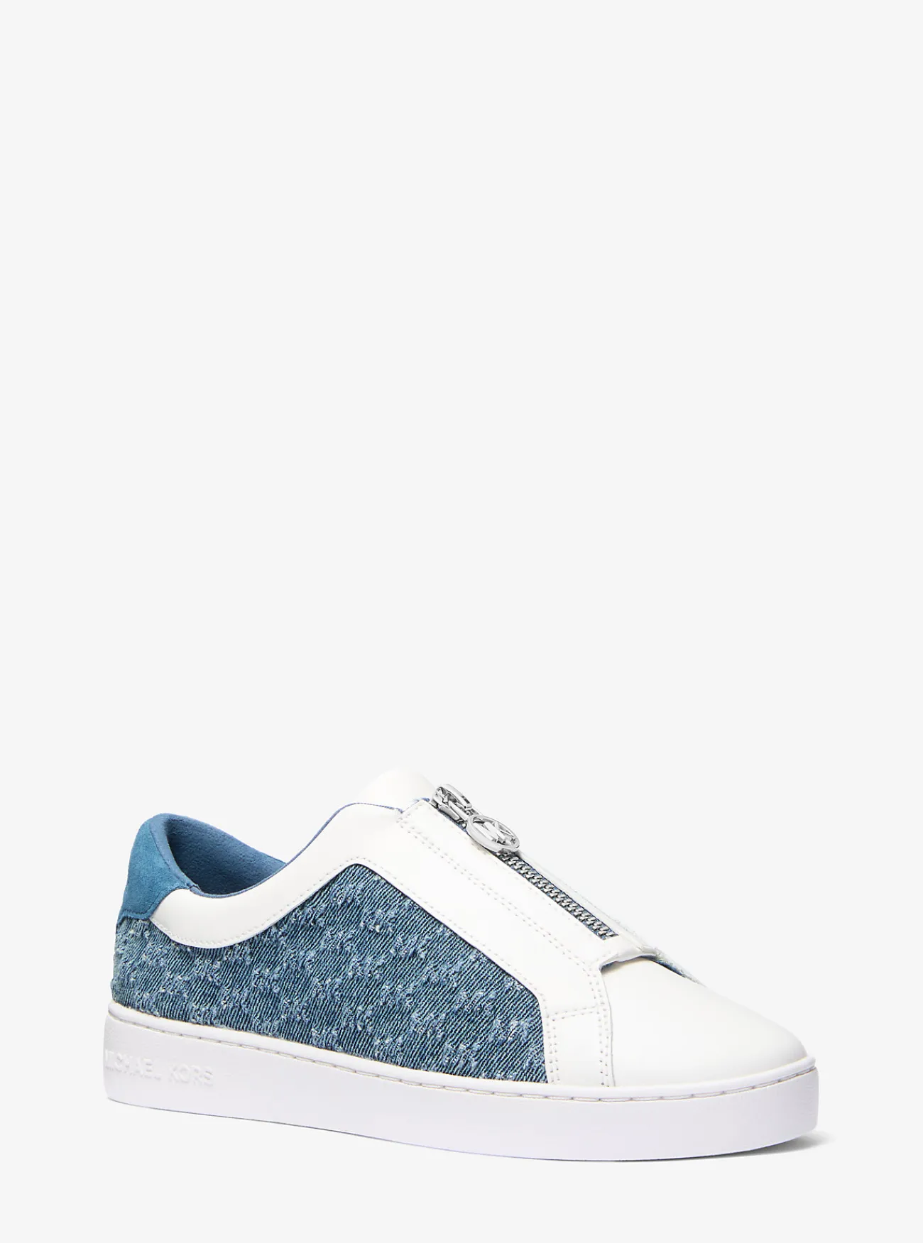 Michael Kors Sneaker Keaton van leer en denim met logo in reli&euml;f en rits UNIONMETWASSING Online