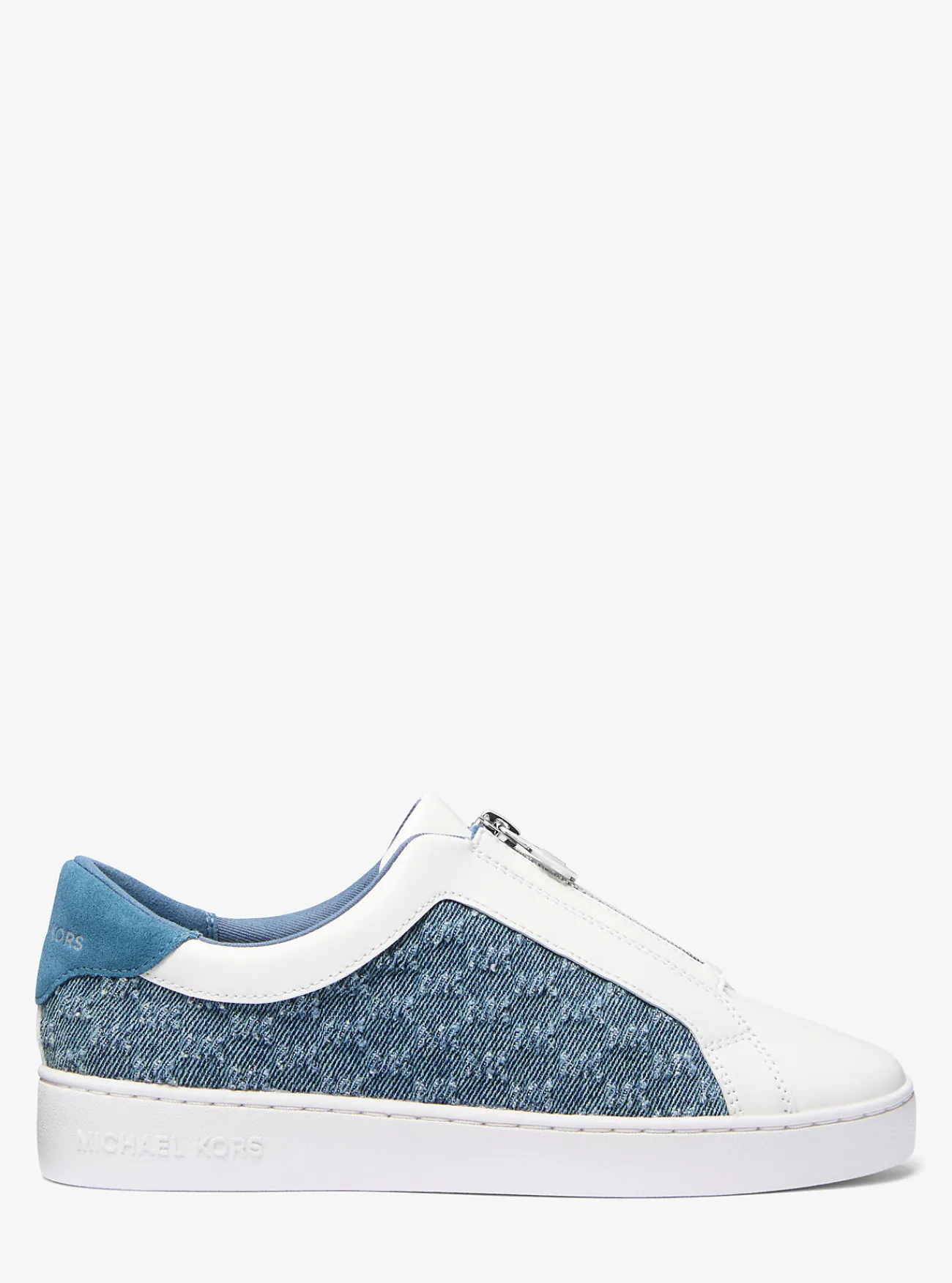 Michael Kors Sneaker Keaton van leer en denim met logo in reli&euml;f en rits UNIONMETWASSING Online