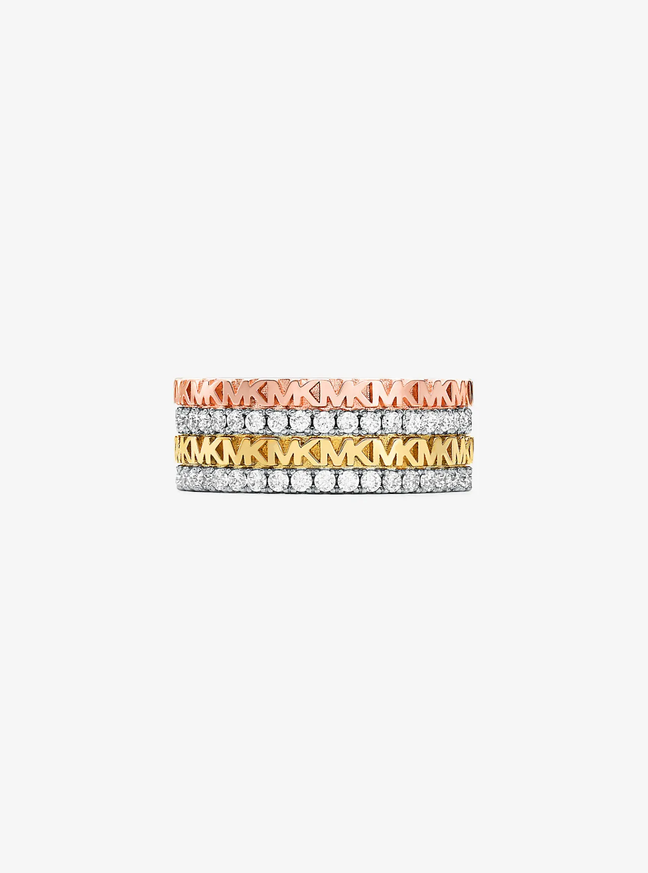 Michael Kors Stapelring van sterlingzilver met plating met edelmetaal, siersteentjes en logo TWEEKLEURIG New