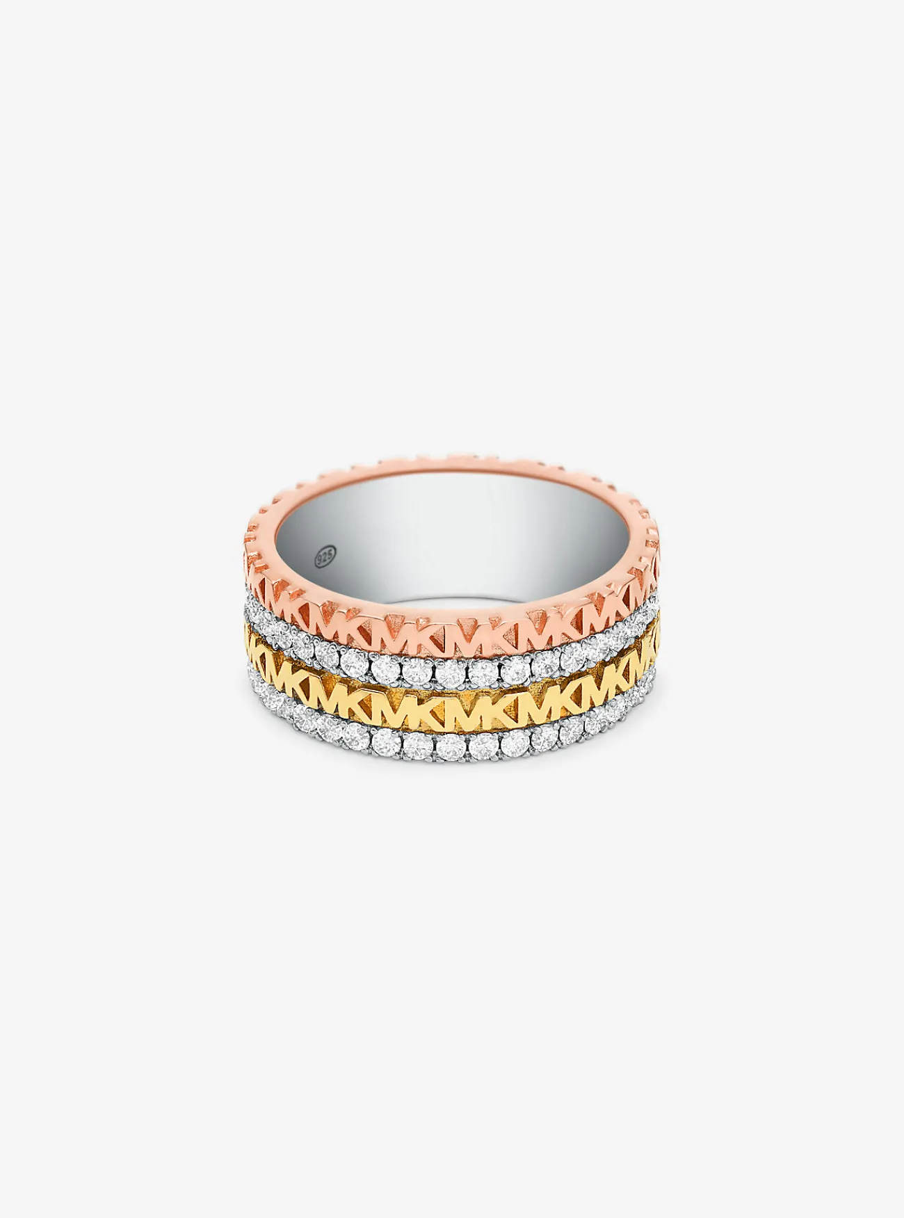 Michael Kors Stapelring van sterlingzilver met plating met edelmetaal, siersteentjes en logo TWEEKLEURIG New