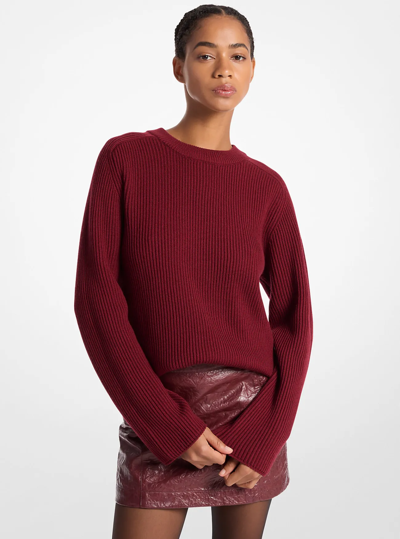Michael Kors Sweater van geribde wol DONKERBRANDY Outlet
