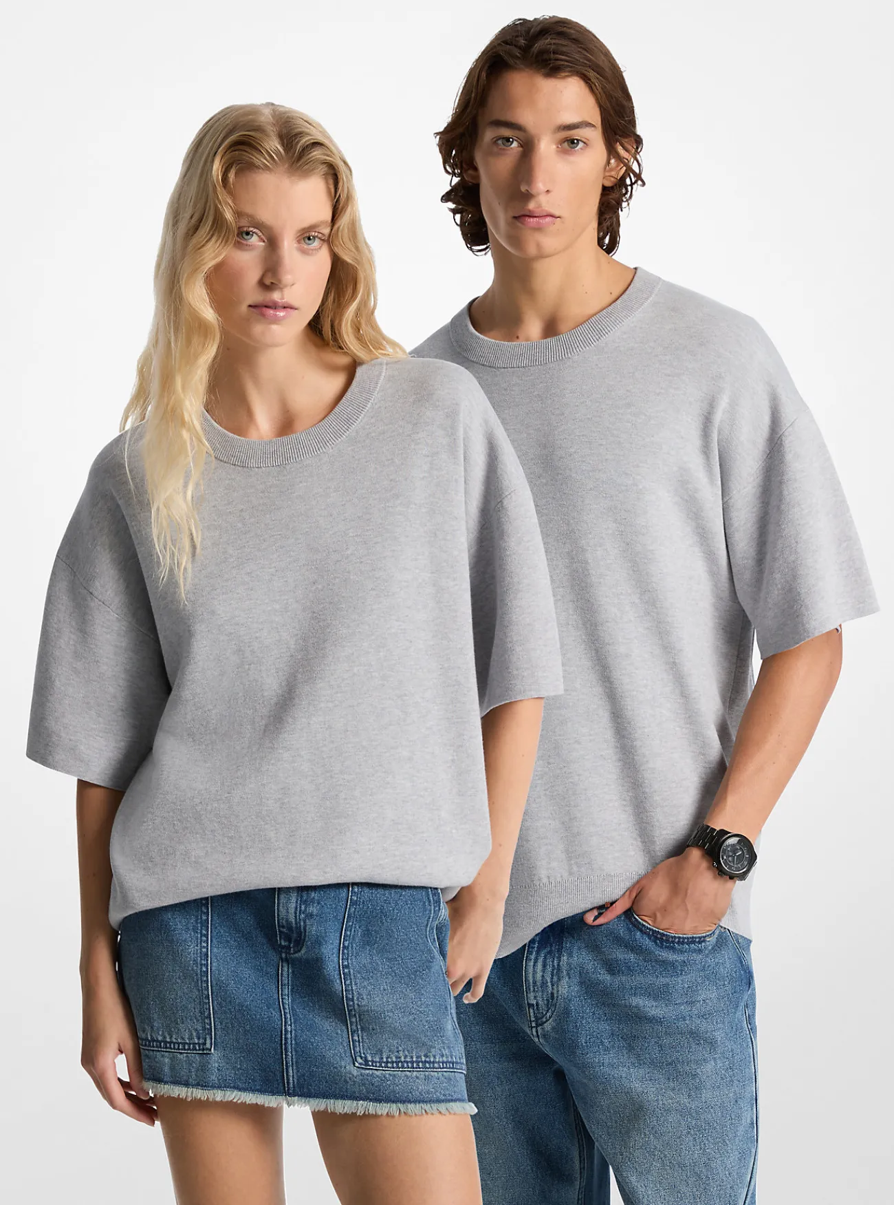 Michael Kors Sweater van katoen met korte mouwen STEENGRIJS Online